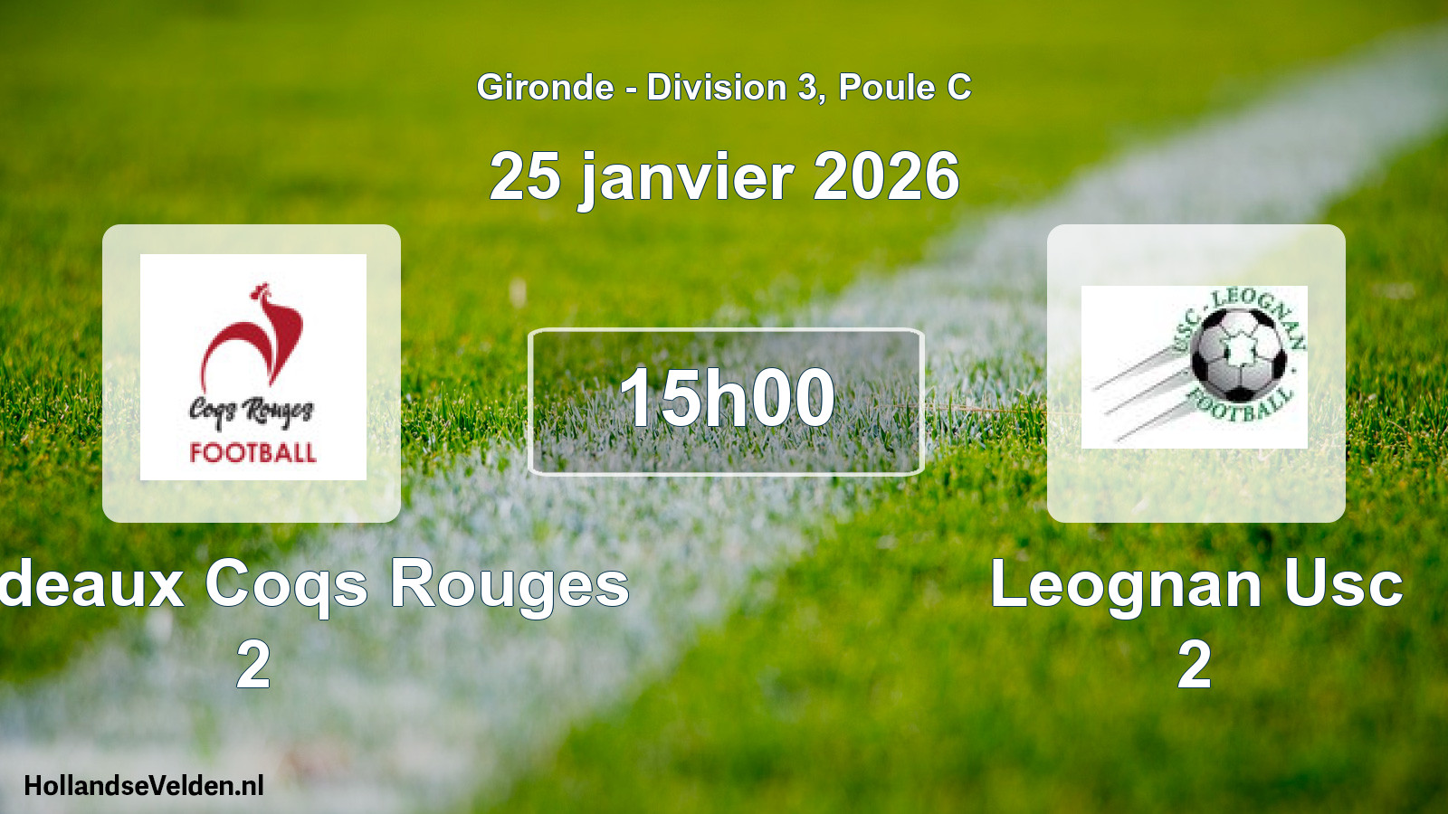 Geplande wedstrijd: Bordeaux Coqs Rouges 2 - Leognan Usc 2 (25 januari 2026)