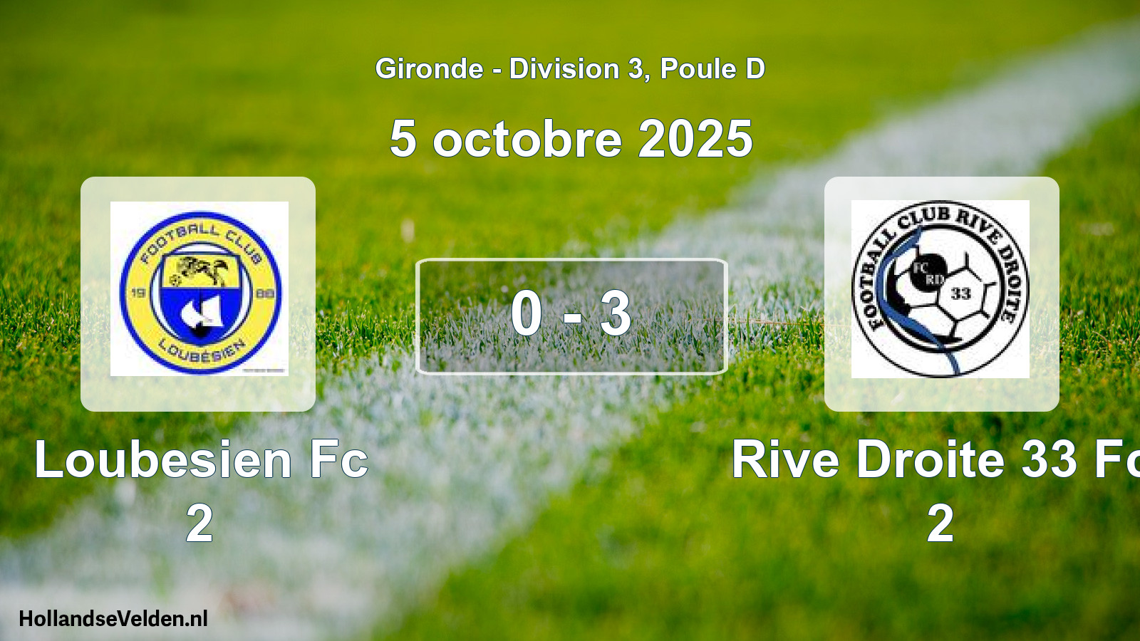 Gespeelde wedstrijd: Loubesien Fc 2 - Rive Droite 33 Fc 2 0 - 3 (5 octobre 2025)