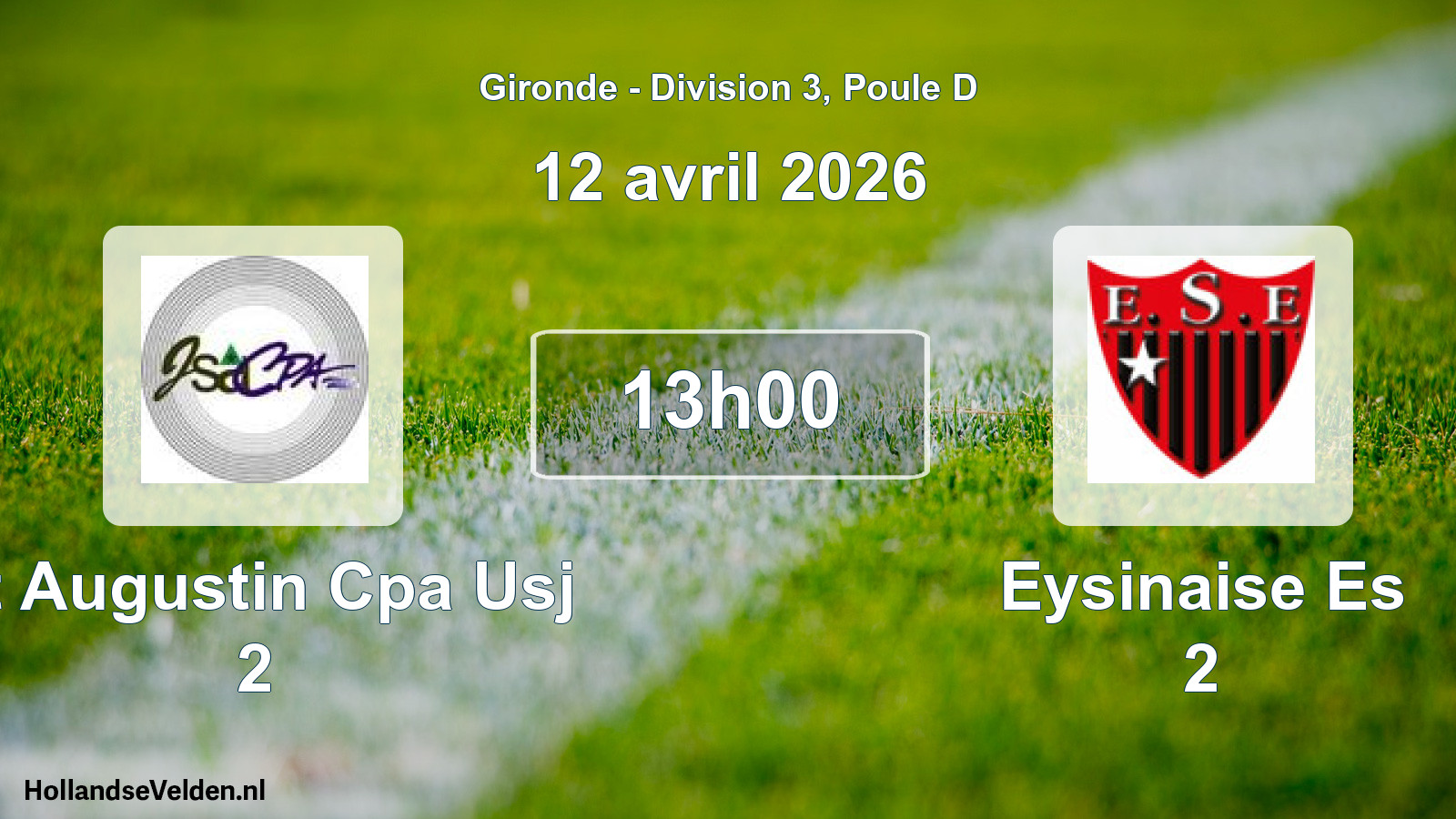 Geplande wedstrijd: St Augustin Cpa Usj 2 - Eysinaise Es 2 (12 avril 2026)