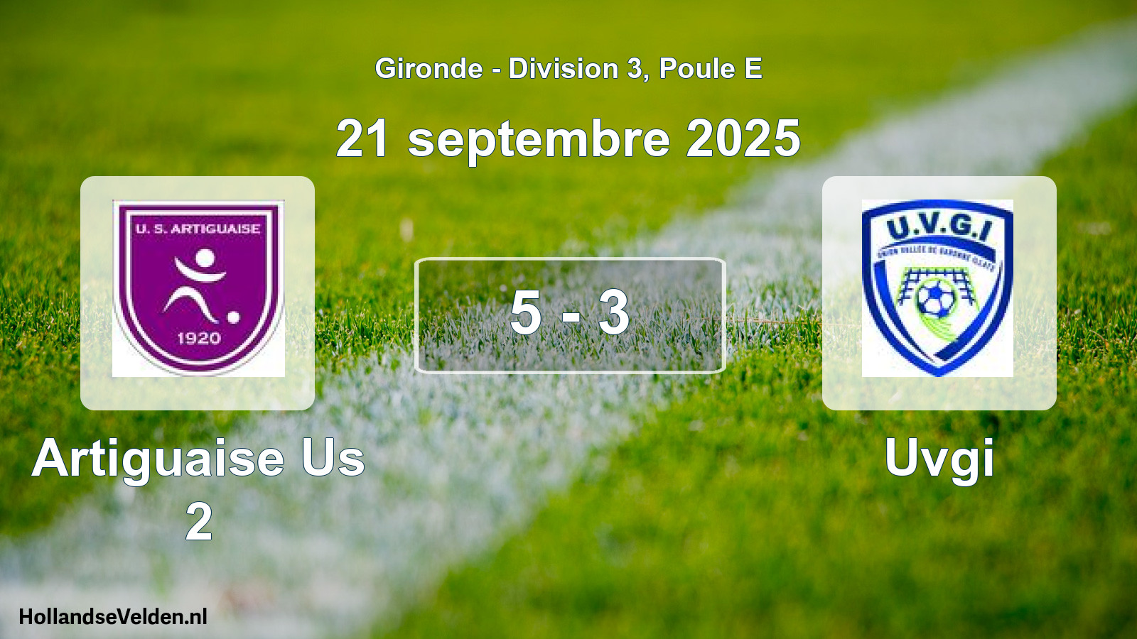 Gespeelde wedstrijd: Artiguaise Us 2 - Uvgi 5 - 3 (21 septembre 2025)