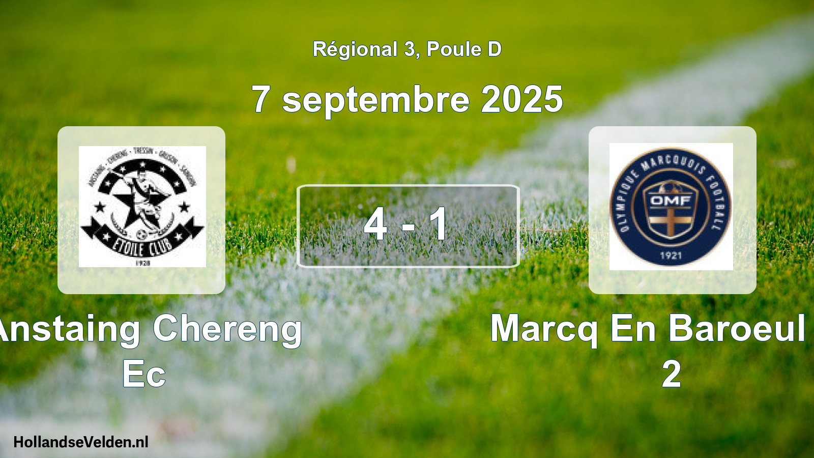 Gespeelde wedstrijd: Anstaing Chereng Ec - Marcq En Baroeul O. 2 4 - 1 (7 september 2025)