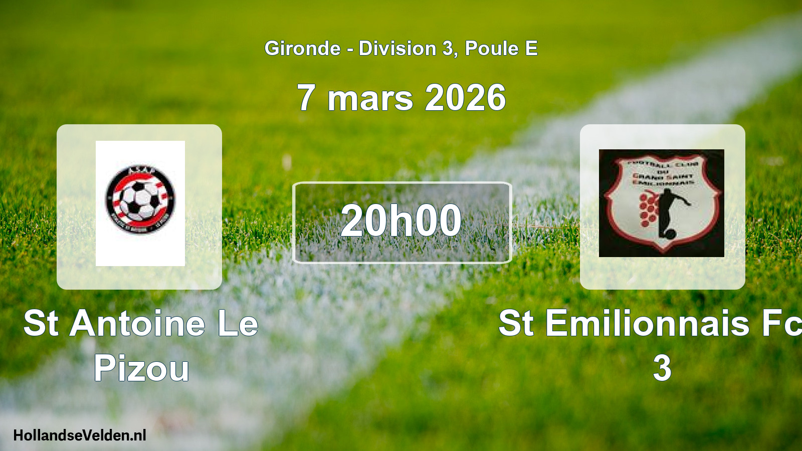 Geplande wedstrijd: St Antoine Le Pizou - St Emilionnais Fcg 3 (7 mars 2026)
