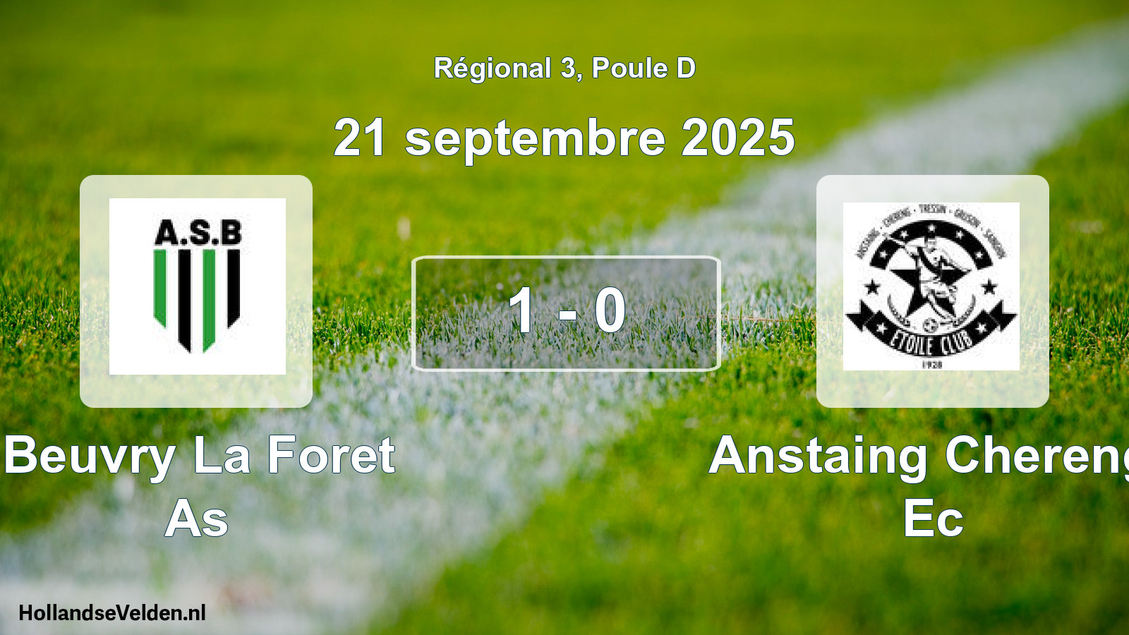 Total number of matches played: Beuvry La Foret As - Anstaing Chereng Ec 1 - 0 (21 September 2025)