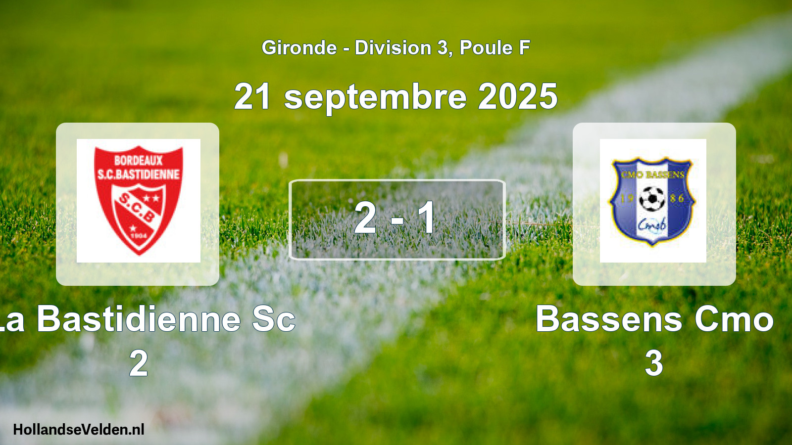 Total number of matches played: La Bastidienne Sc 2 - Bassens Cmo 3 2 - 1 (21 September 2025)