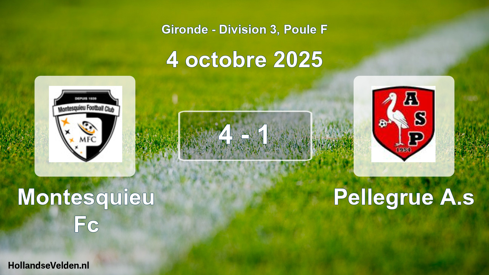 Gespeelde wedstrijd: Montesquieu Fc - Pellegrue A.s 4 - 1 (4 octobre 2025)