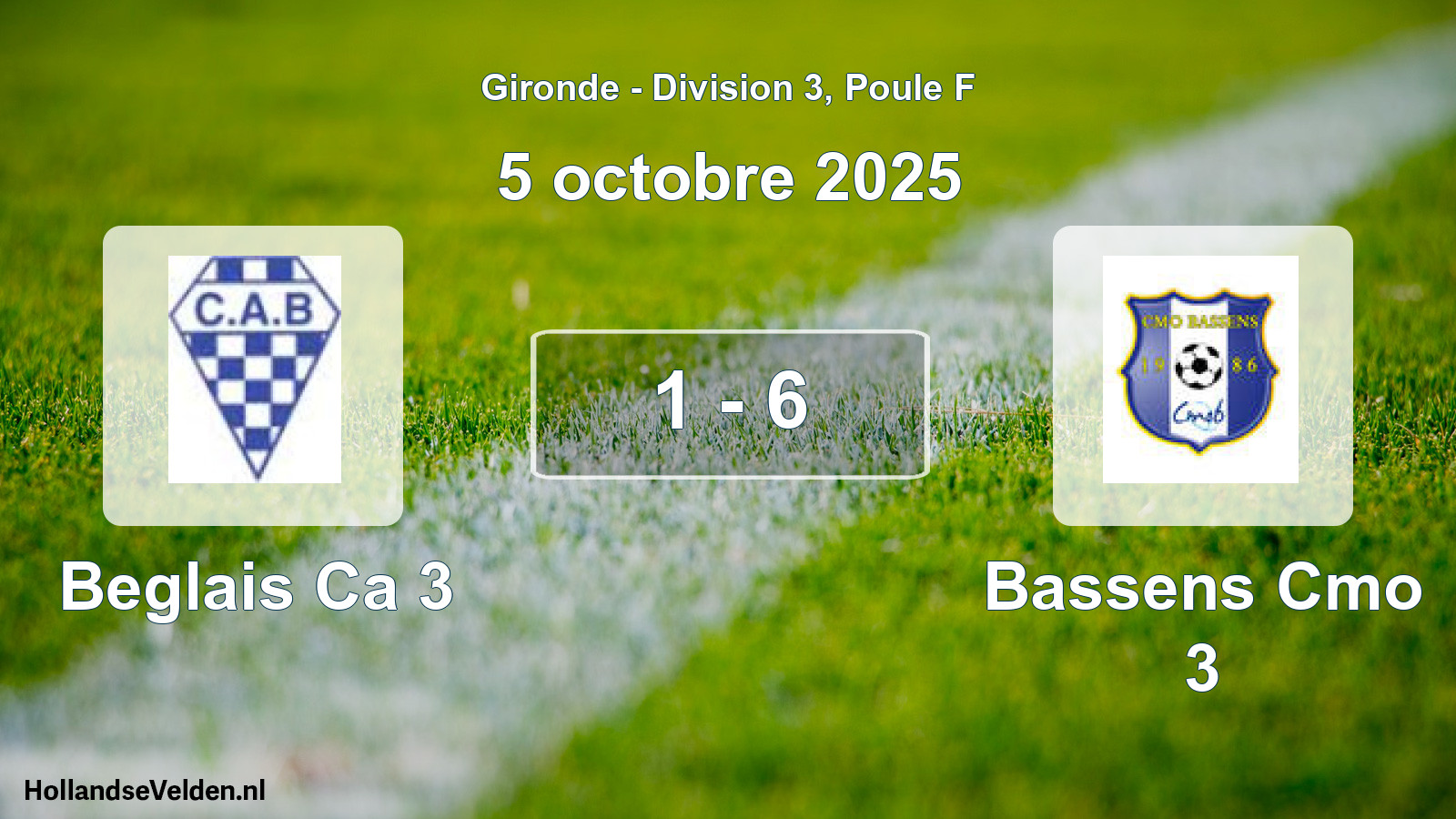 Gespeelde wedstrijd: Beglais Ca 3 - Bassens Cmo 3 1 - 6 (5 octobre 2025)