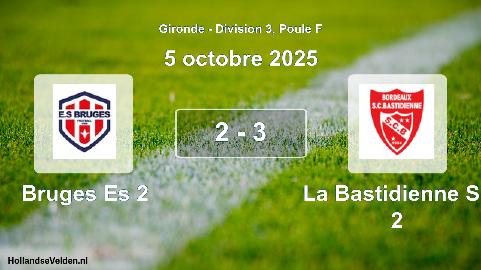 Gespeelde wedstrijd: Bruges Es 2 - La Bastidienne Sc 2 2 - 3 (5 octobre 2025)
