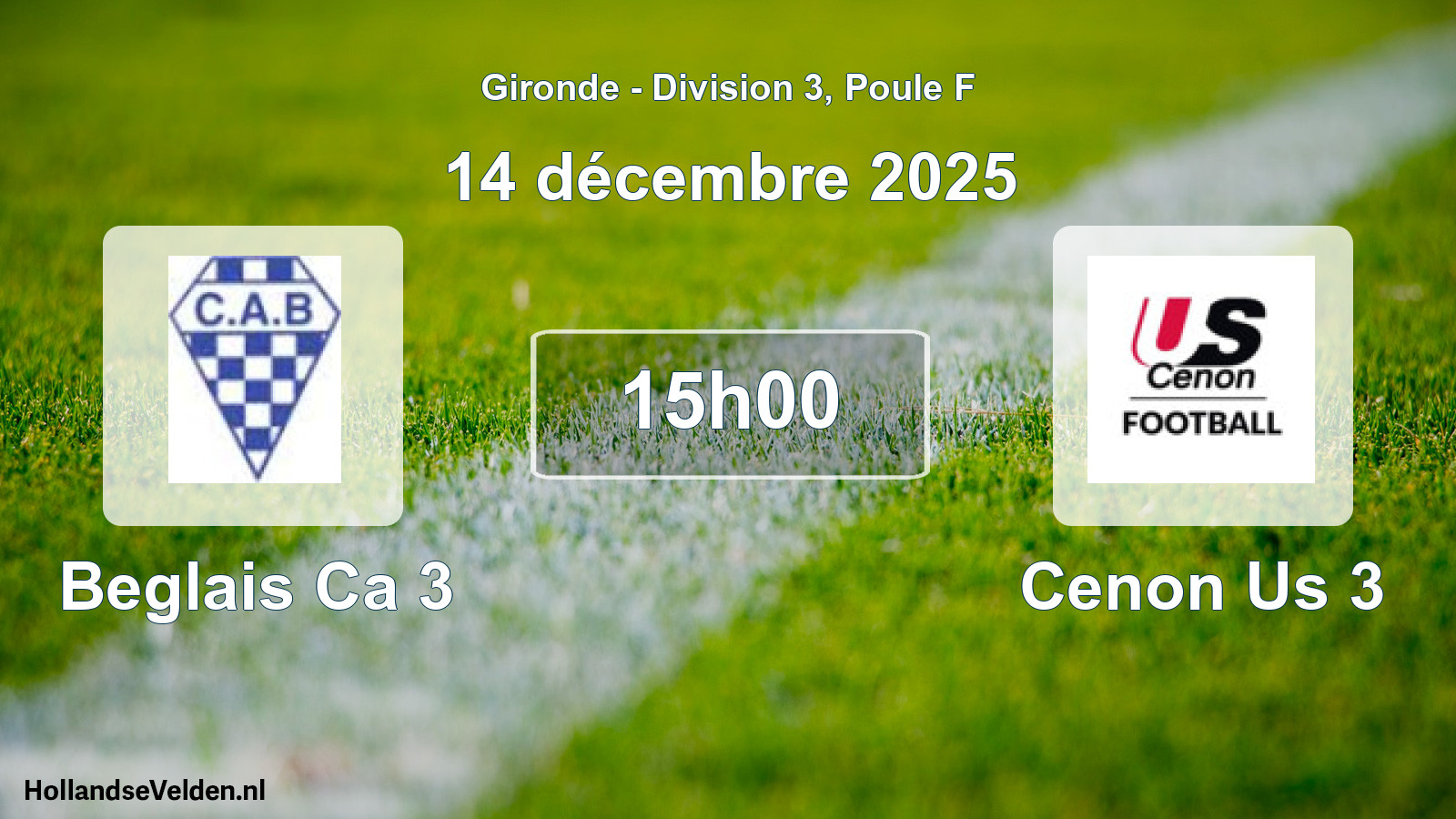 Scheduled Match: Beglais Ca 3 - Cenon Us 3 (14 December 2025)