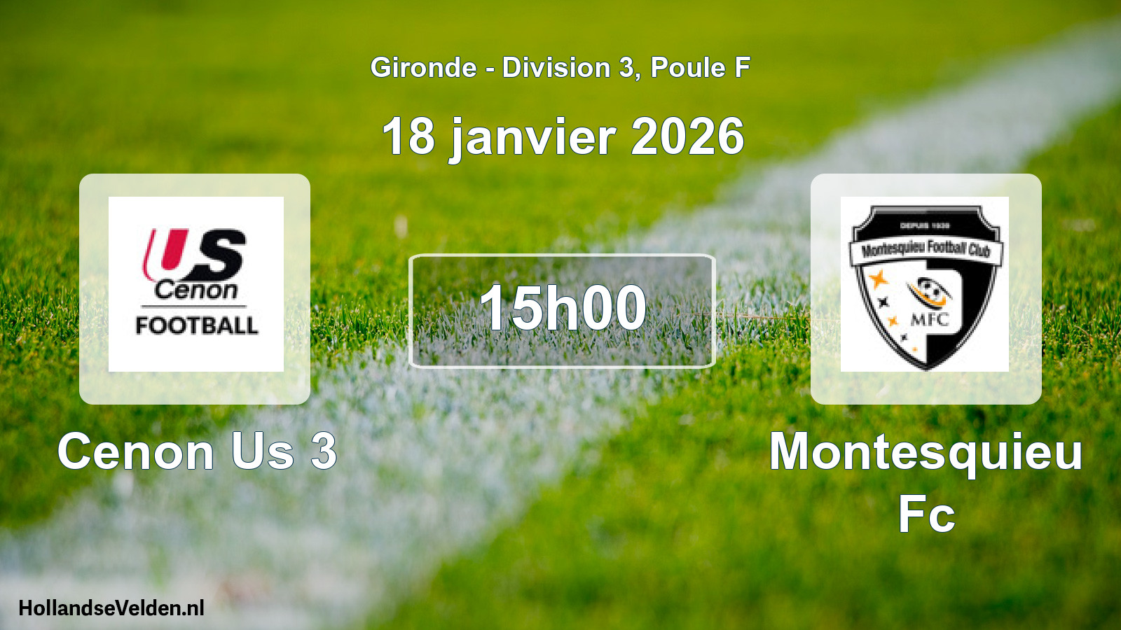 Geplande wedstrijd: Cenon Us 3 - Montesquieu Fc (18 januari 2026)