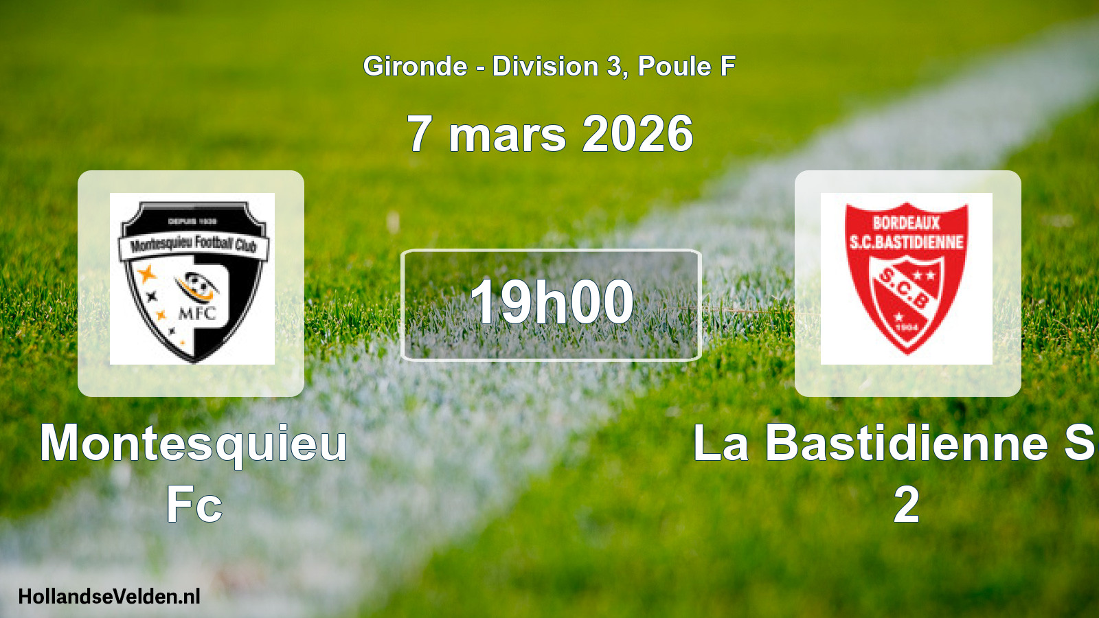 Geplande wedstrijd: Montesquieu Fc - La Bastidienne Sc 2 (7 mars 2026)