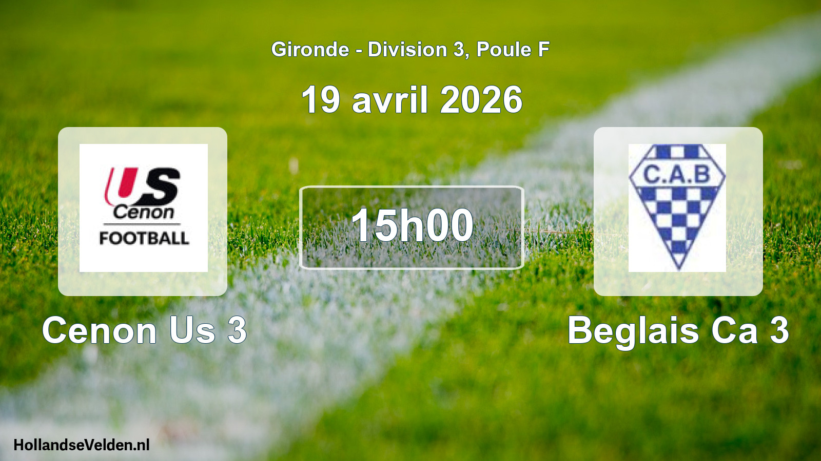 Geplande wedstrijd: Cenon Us 3 - Beglais Ca 3 (19 avril 2026)