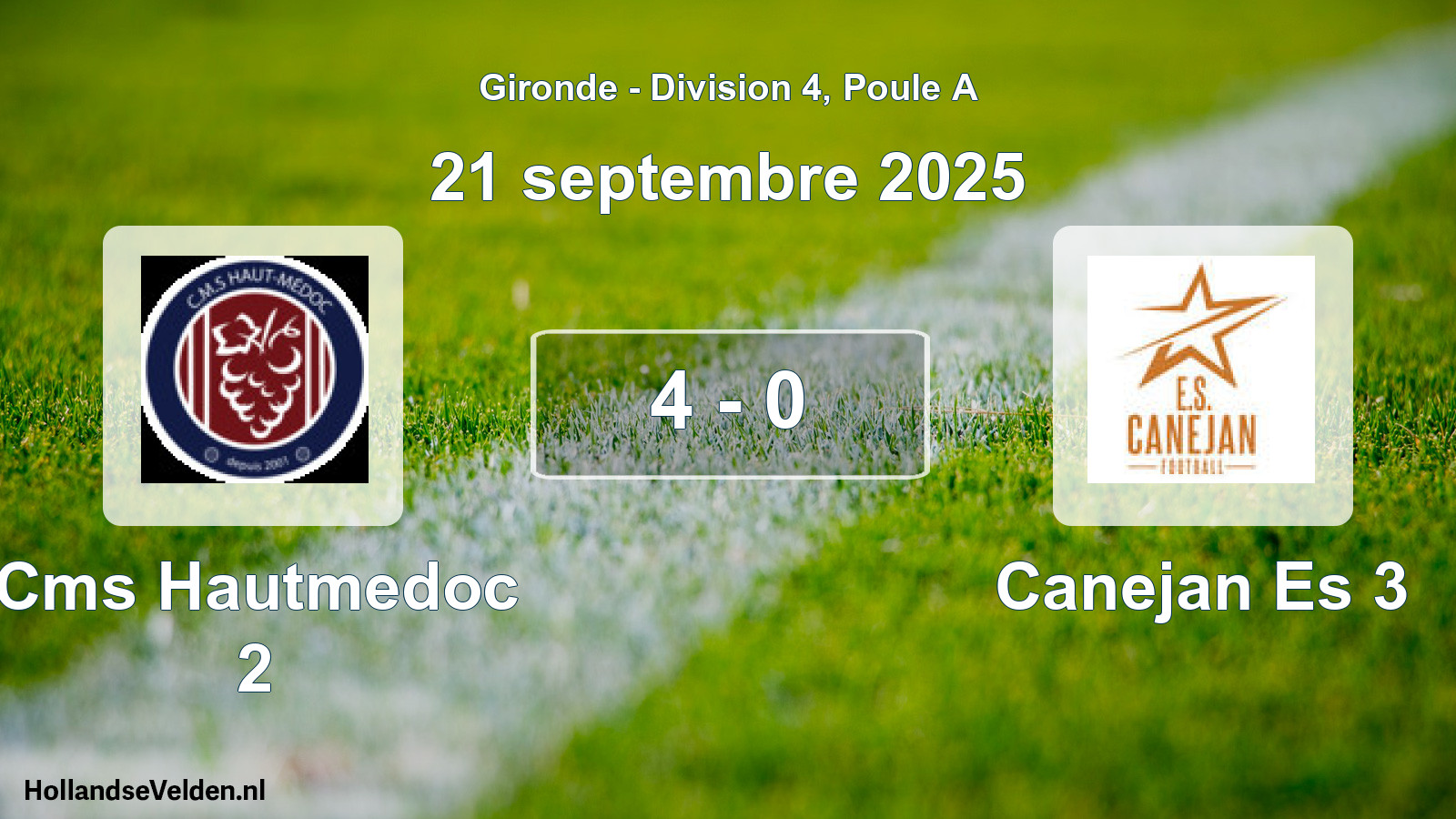 Total number of matches played: Cms Hautmedoc 2 - Canejan Es 3 4 - 0 (21 September 2025)