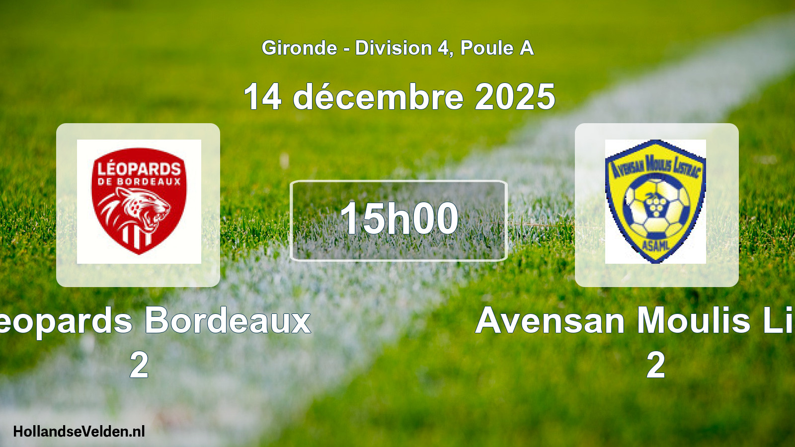 Geplande wedstrijd: Leopards Bordeaux 2 - Avensan Moulis List. 2 (14 décembre 2025)