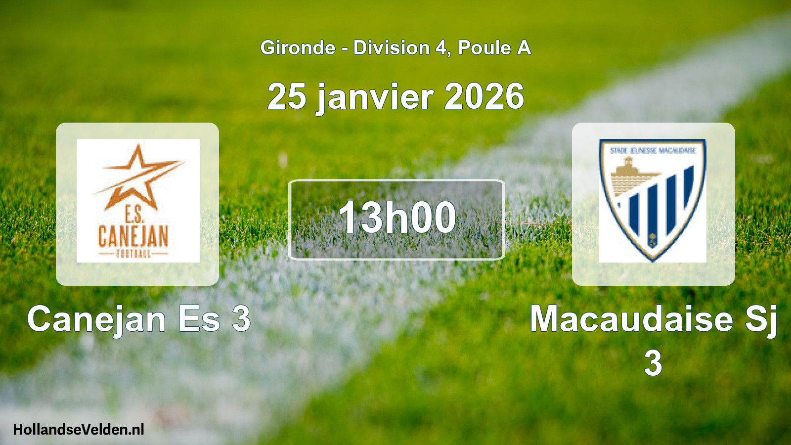 Geplande wedstrijd: Canejan Es 3 - Macaudaise Sj 3 (25 janvier 2026)