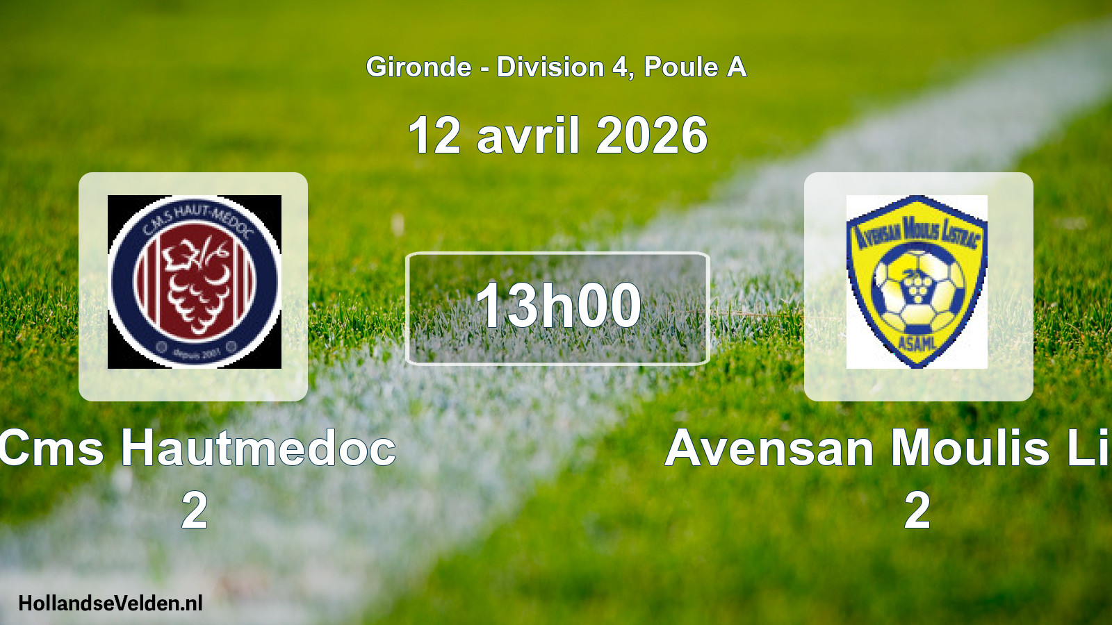 Geplande wedstrijd: Cms Hautmedoc 2 - Avensan Moulis List. 2 (12 avril 2026)