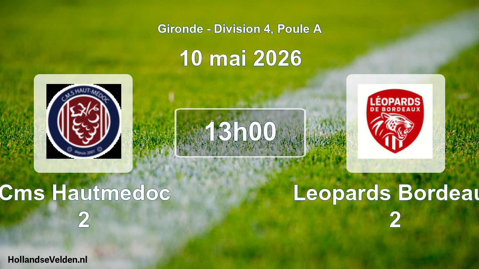 Geplande wedstrijd: Cms Hautmedoc 2 - Leopards Bordeaux 2 (10 mai 2026)