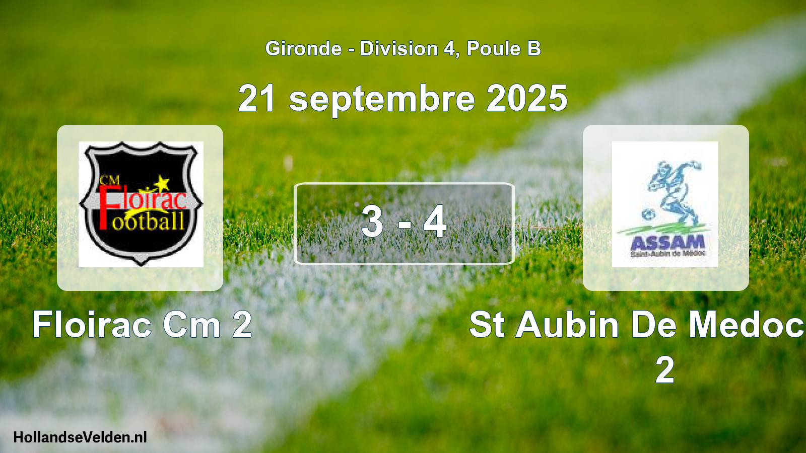 Total number of matches played: Floirac Cm 2 - St Aubin De Medoc As 2 3 - 4 (21 September 2025)