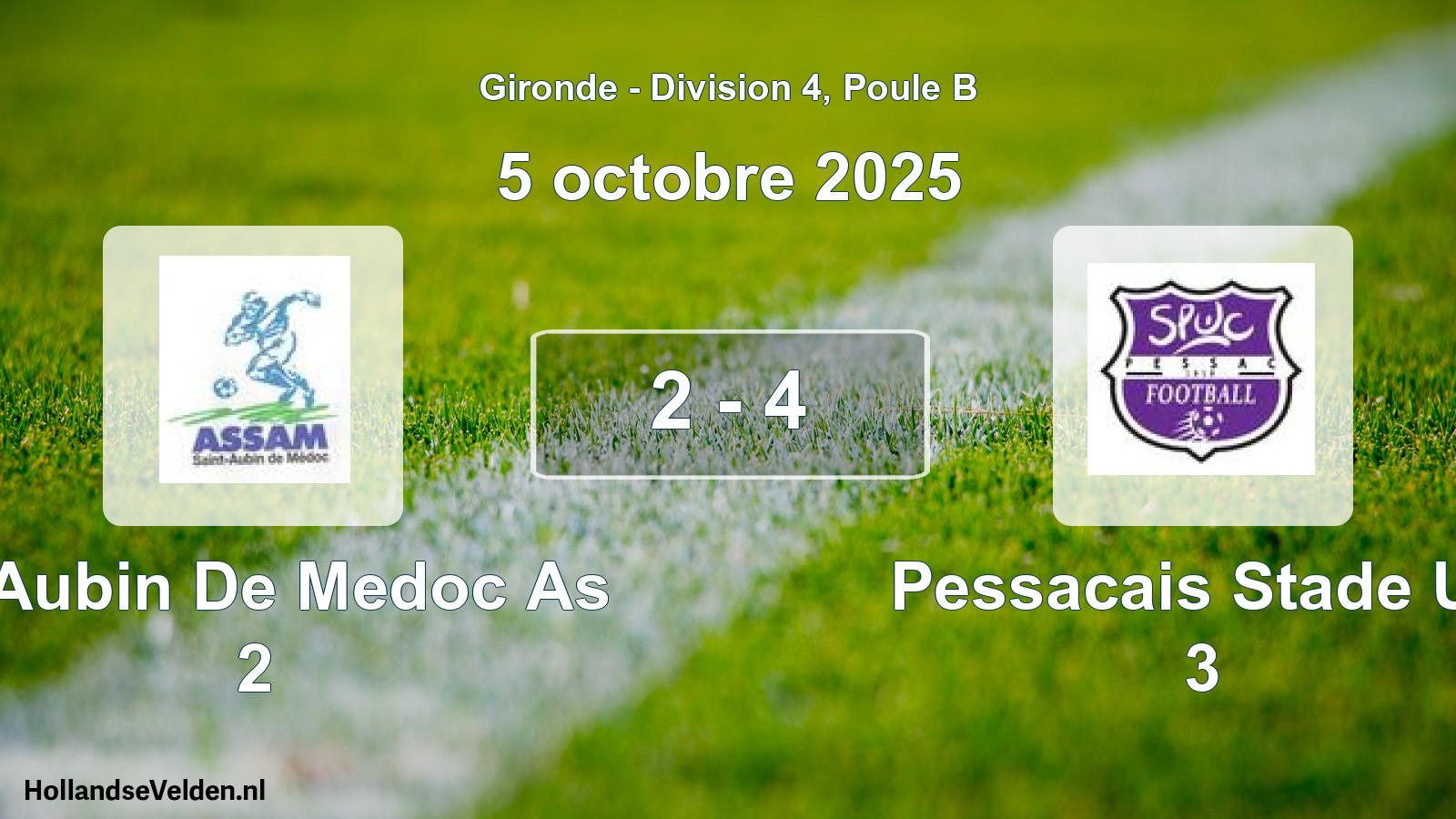 Gespeelde wedstrijd: St Aubin De Medoc As 2 - Pessacais Stade Uc 3 2 - 4 (5 octobre 2025)