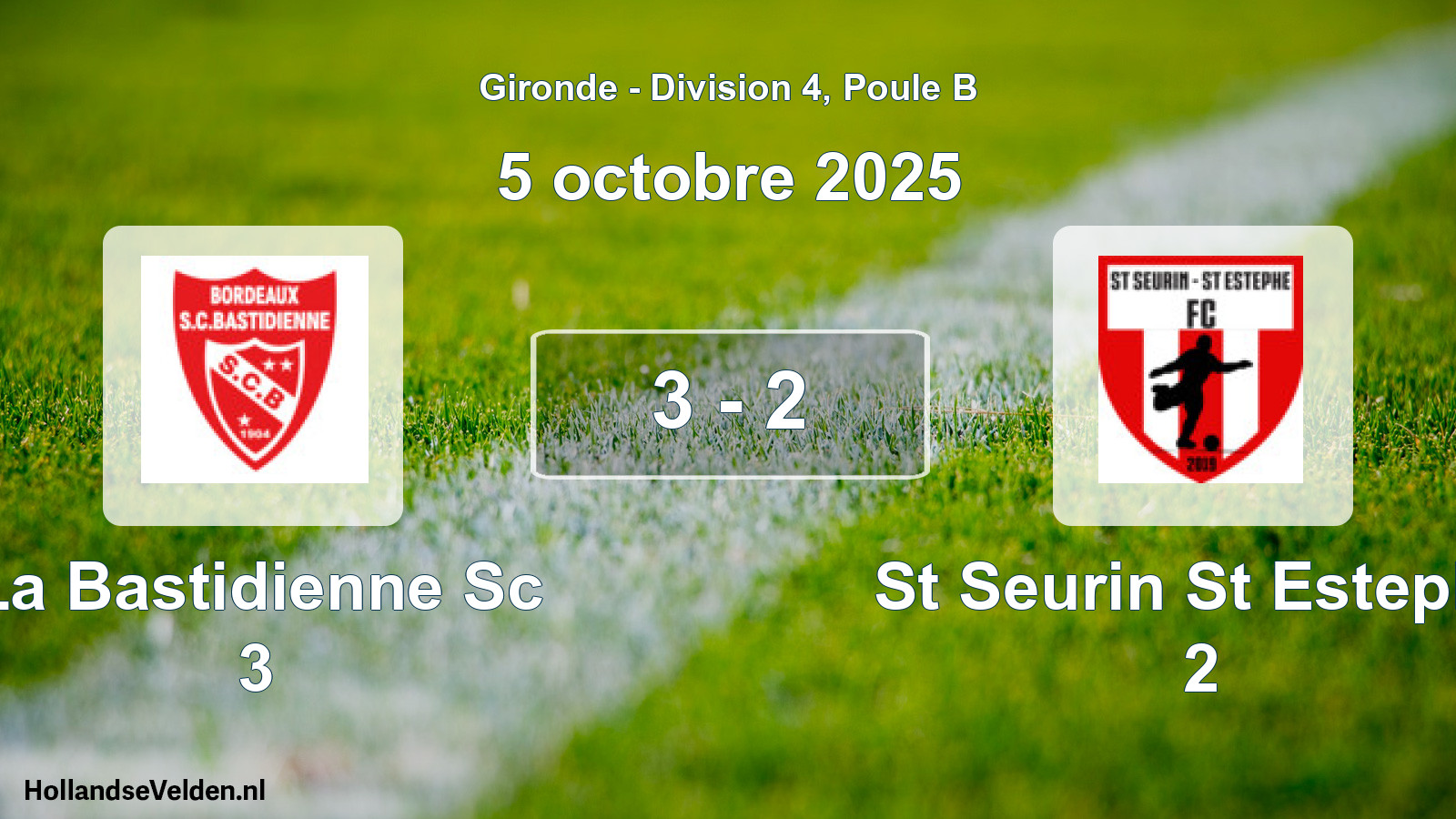 Gespeelde wedstrijd: La Bastidienne Sc 3 - St Seurin St Estephe 2 3 - 2 (5 octobre 2025)