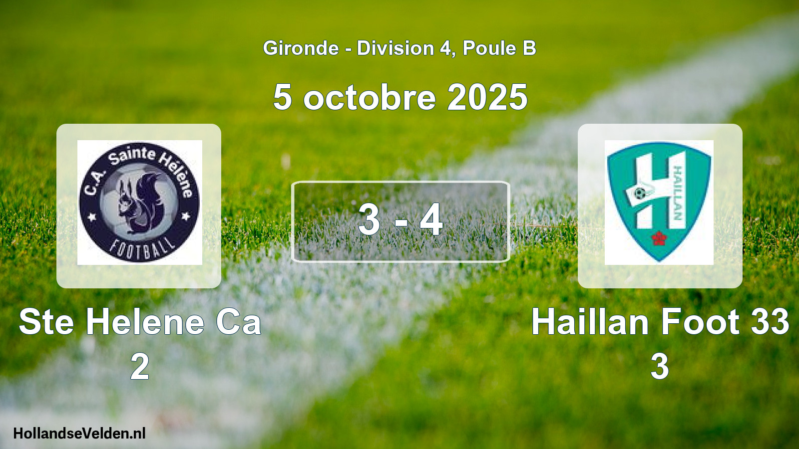 Total number of matches played: Ste Helene Ca 2 - Haillan Foot 33 3 3 - 4 (5 October 2025)