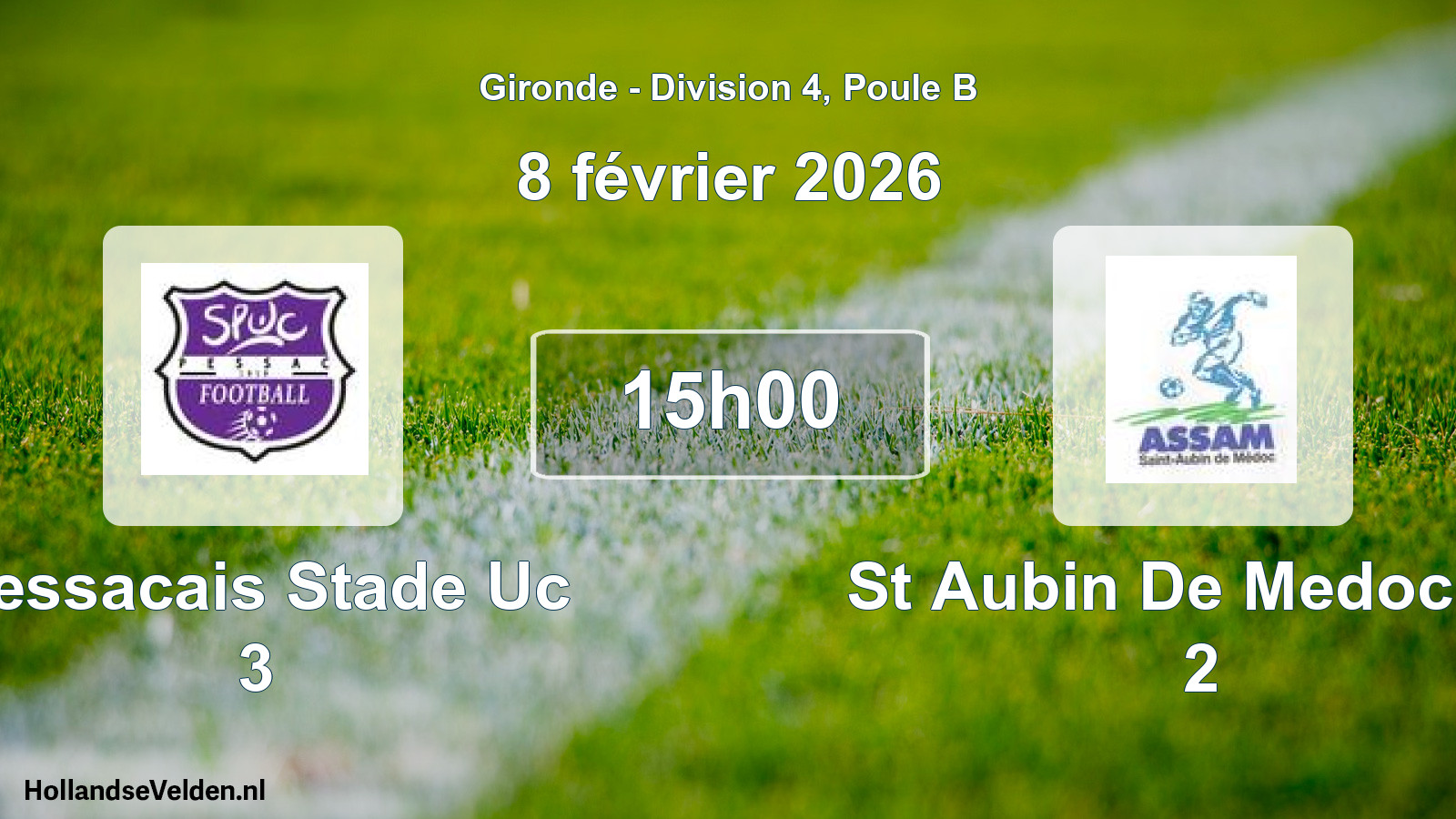 Geplande wedstrijd: Pessacais Stade Uc 3 - St Aubin De Medoc As 2 (8 février 2026)