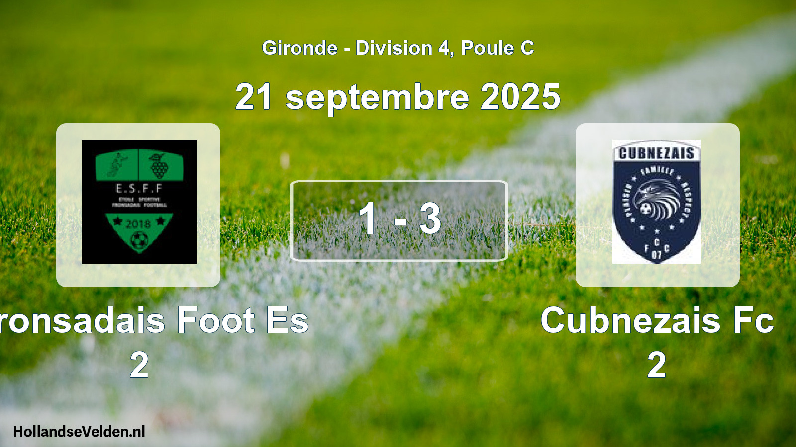 Gespeelde wedstrijd: Fronsadais Foot Es 2 - Cubnezais Fc 2 1 - 3 (21 septembre 2025)