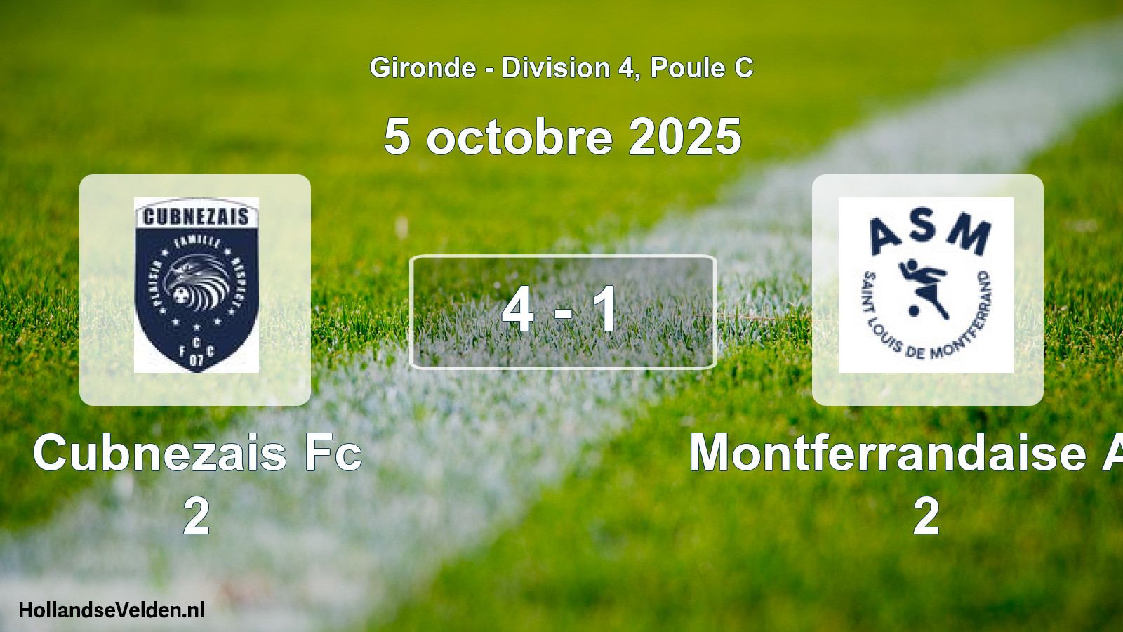 Gespeelde wedstrijd: Cubnezais Fc 2 - Montferrandaise As 2 4 - 1 (5 octobre 2025)
