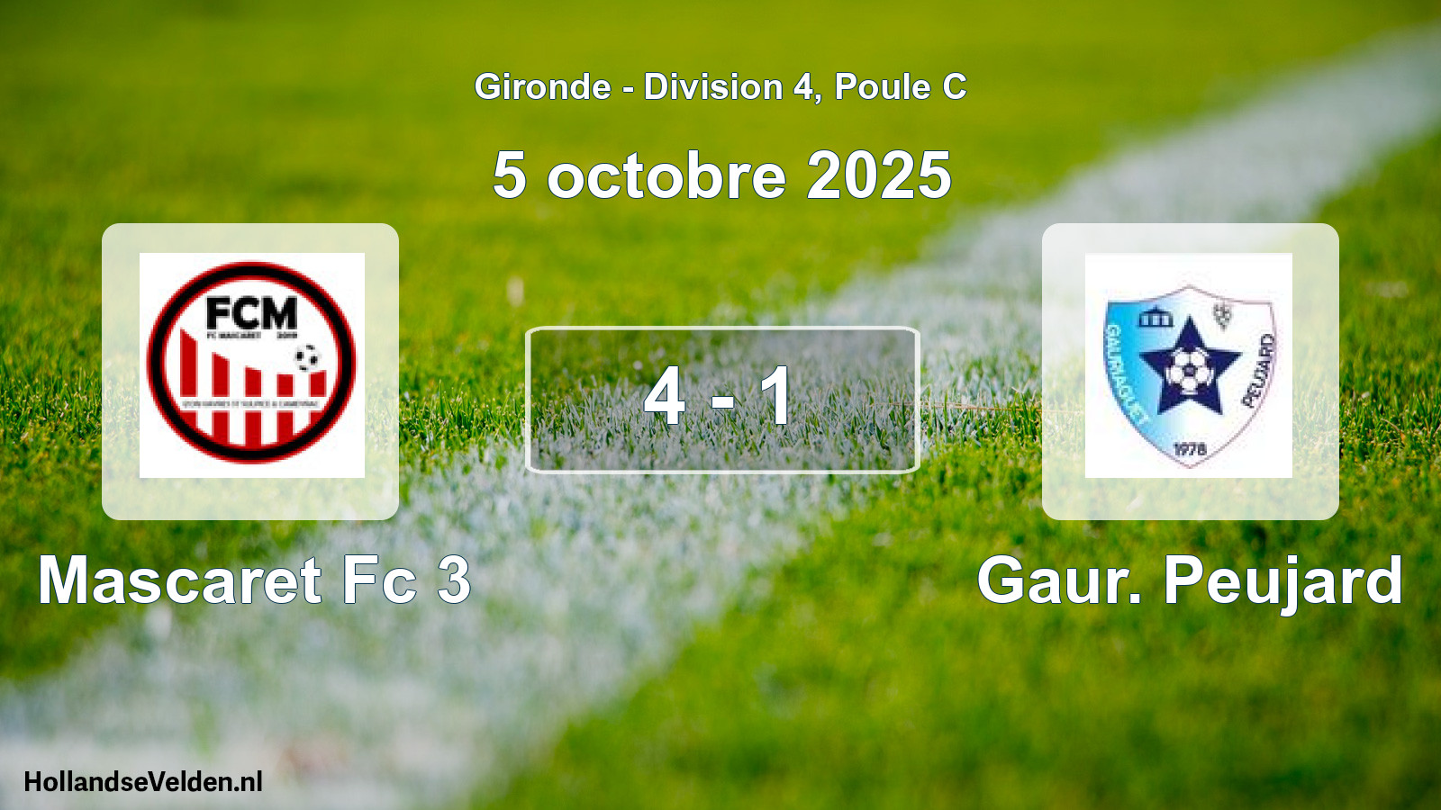 Gespeelde wedstrijd: Mascaret Fc 3 - Gaur. Peujard 4 - 1 (5 octobre 2025)