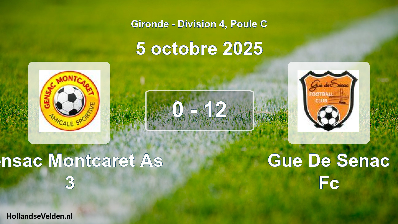 Gespeelde wedstrijd: Gensac Montcaret As 3 - Gue De Senac Fc 0 - 12 (5 octobre 2025)