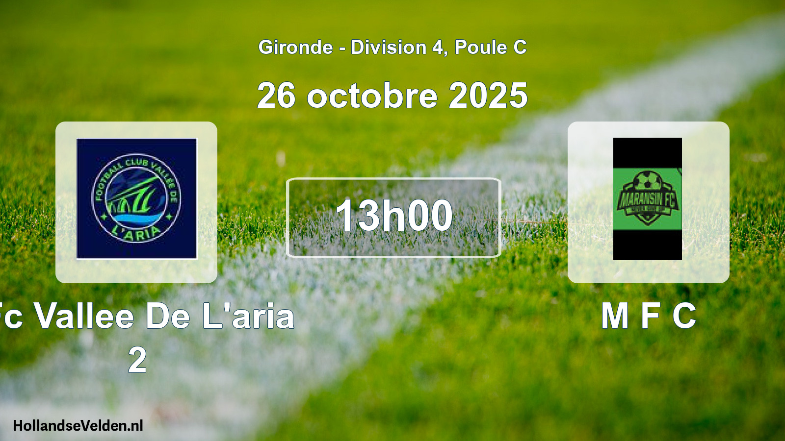 Geplande wedstrijd: Fc Vallee De L'aria 2 - M F C (26 octobre 2025)