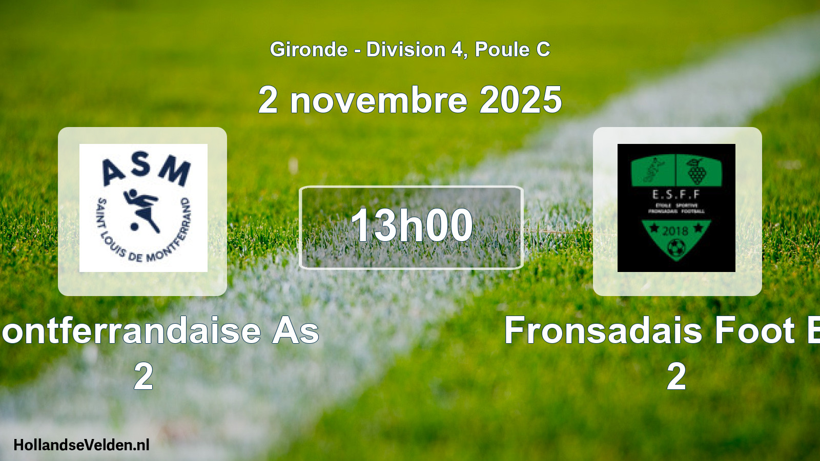 Geplande wedstrijd: Montferrandaise As 2 - Fronsadais Foot Es 2 (2 novembre 2025)