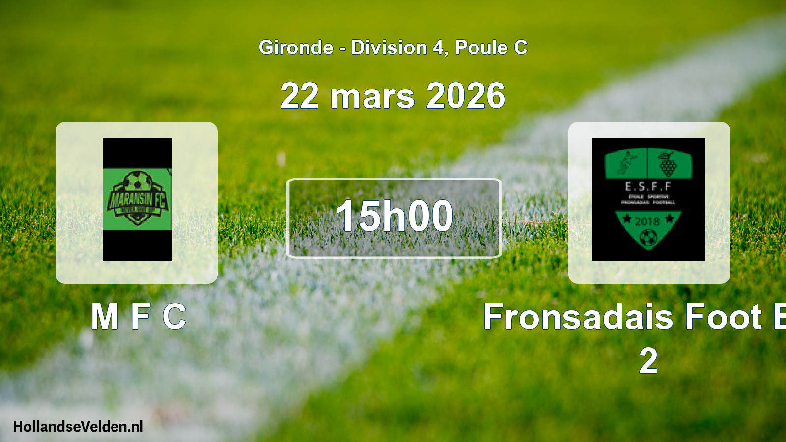 Geplande wedstrijd: M F C - Fronsadais Foot Es 2 (22 mars 2026)