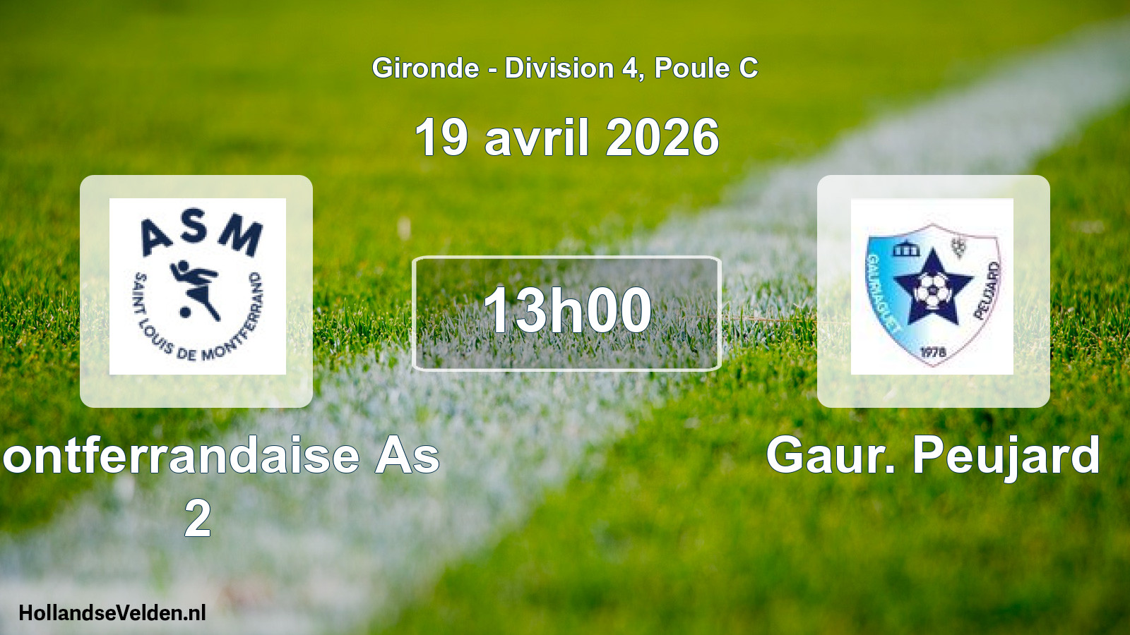 Geplande wedstrijd: Montferrandaise As 2 - Gaur. Peujard (19 avril 2026)