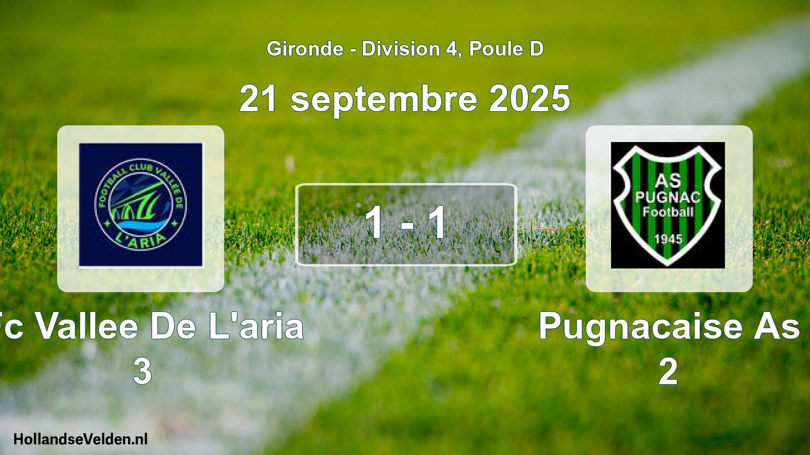 Total number of matches played: Fc Vallee De L'aria 3 - Pugnacaise As 2 1 - 1 (21 September 2025)