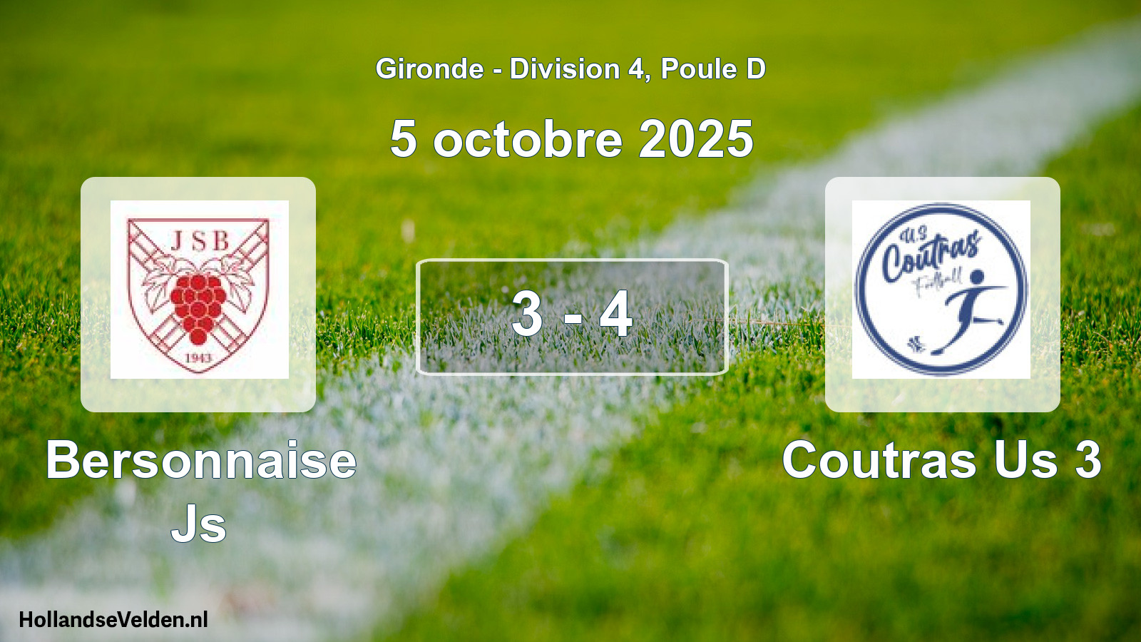 Total number of matches played: Bersonnaise Js - Coutras Us 3 3 - 4 (5 October 2025)