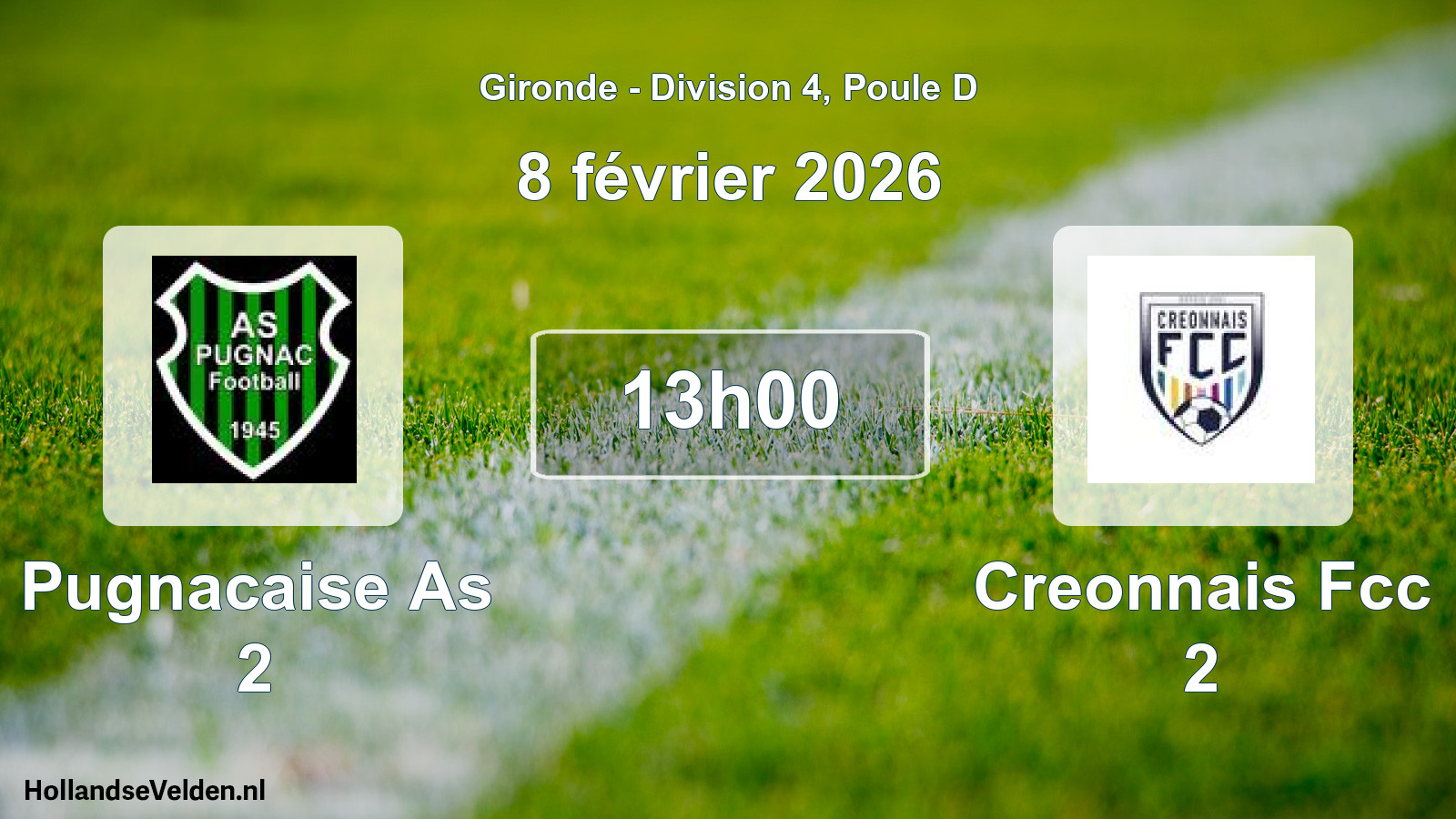 Geplande wedstrijd: Pugnacaise As 2 - Creonnais Fcc 2 (8 februari 2026)