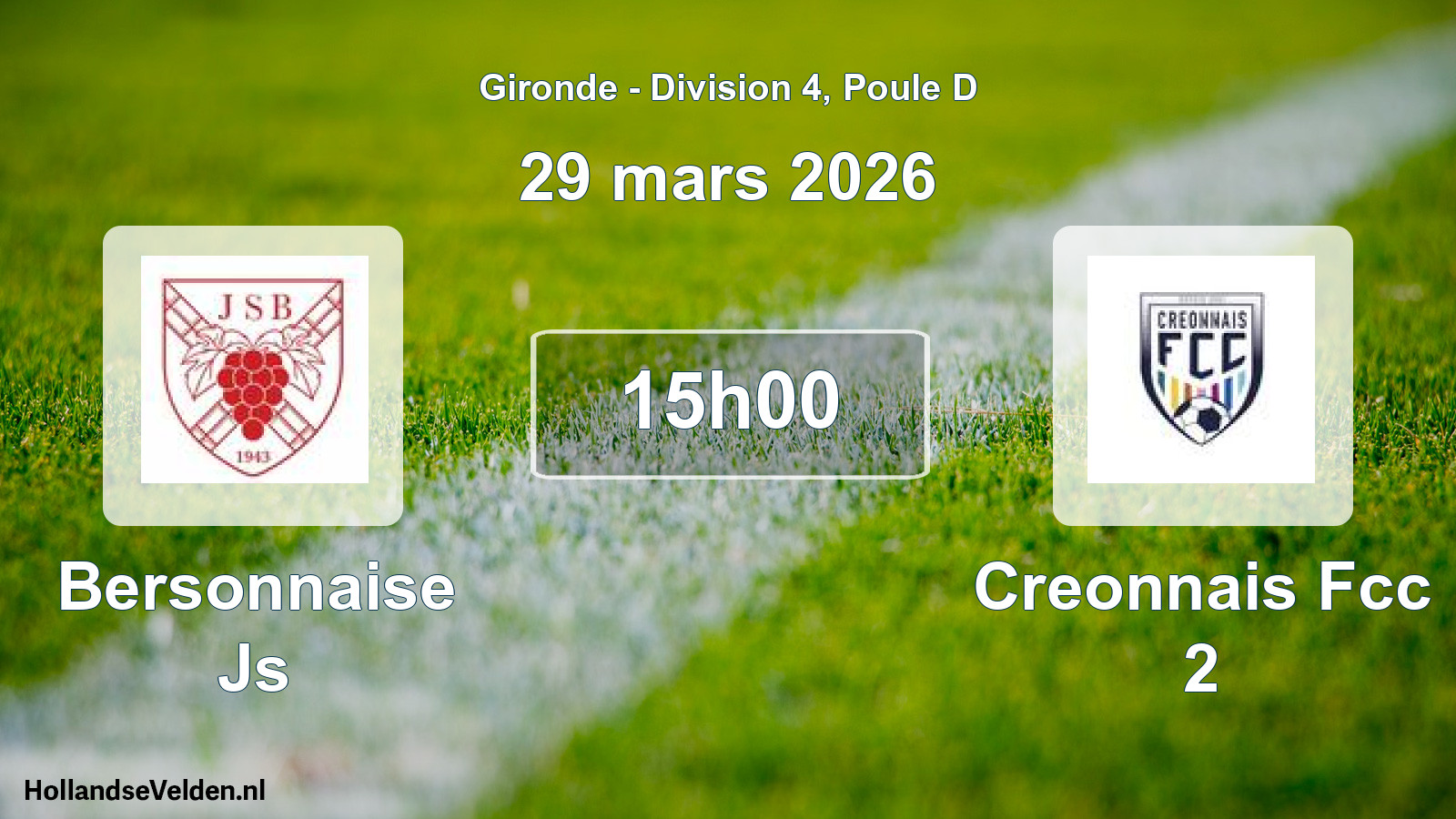Geplande wedstrijd: Bersonnaise Js - Creonnais Fcc 2 (29 maart 2026)