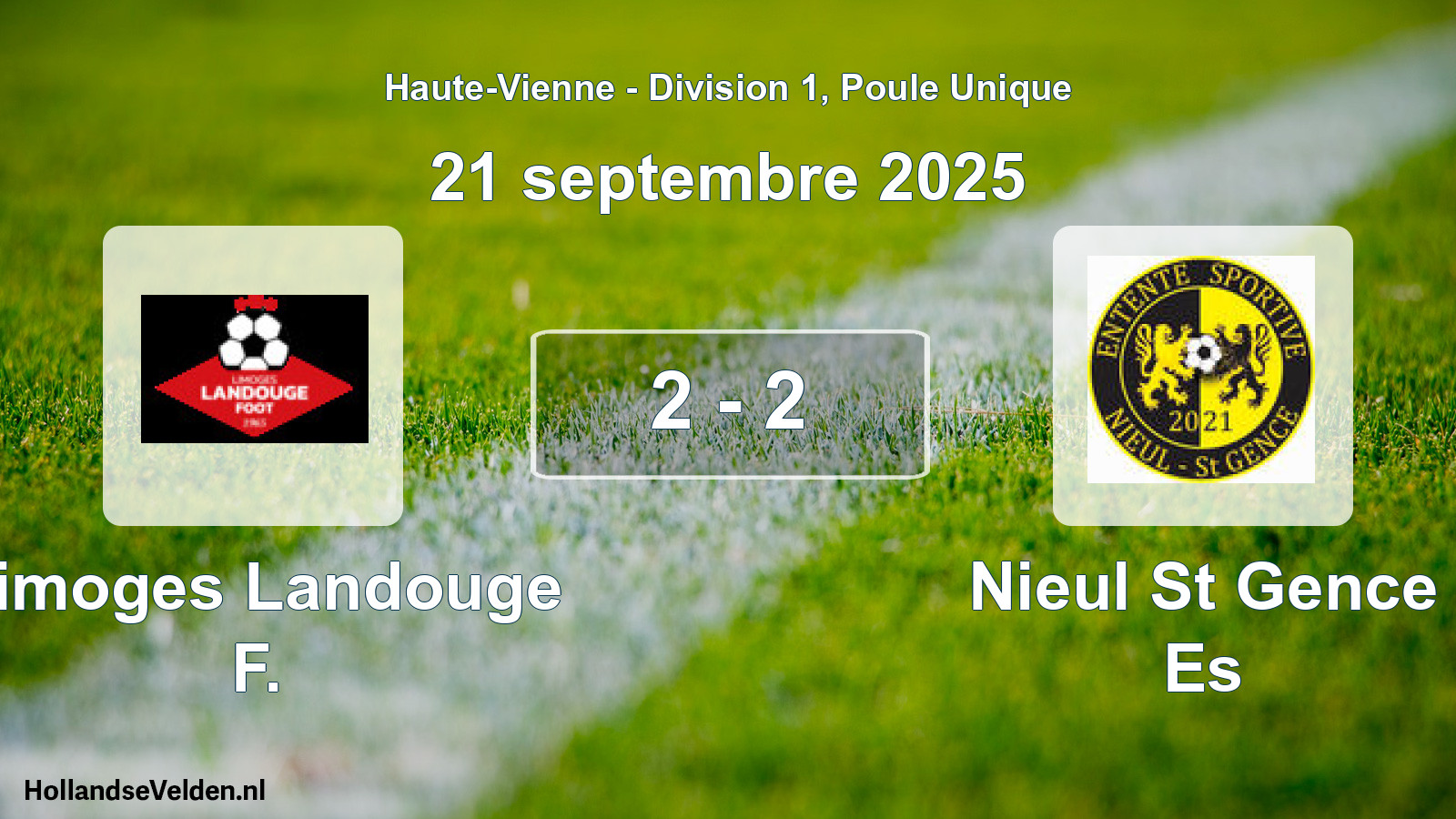Gespeelde wedstrijd: Limoges Landouge F. - Nieul St Gence Es 2 - 2 (21 septembre 2025)