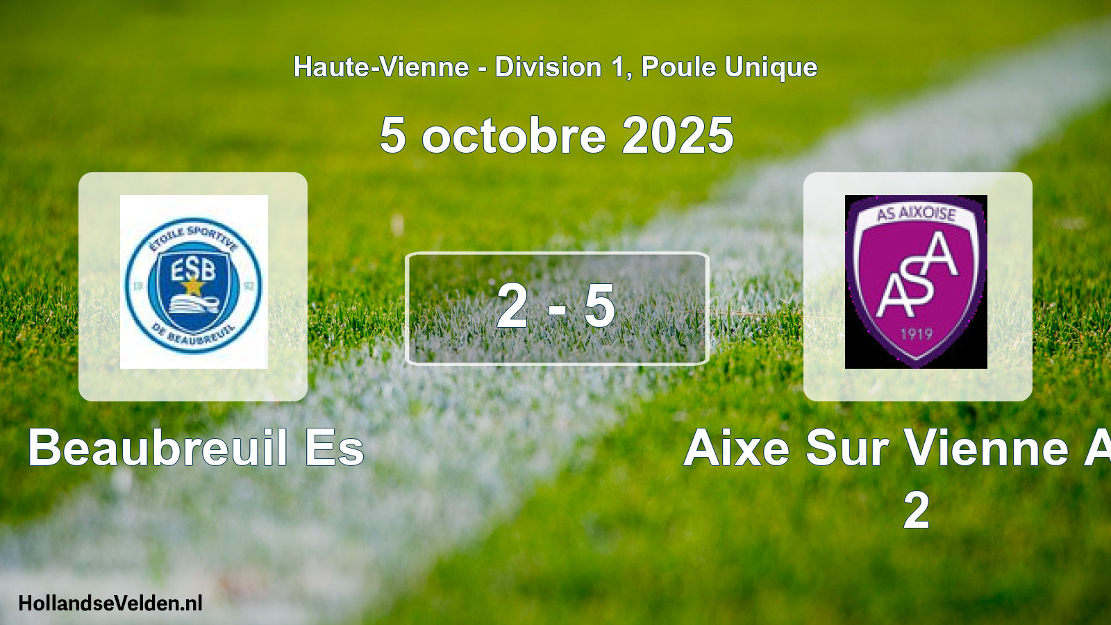 Gespeelde wedstrijd: Beaubreuil Es - Aixe Sur Vienne As 2 2 - 5 (5 octobre 2025)