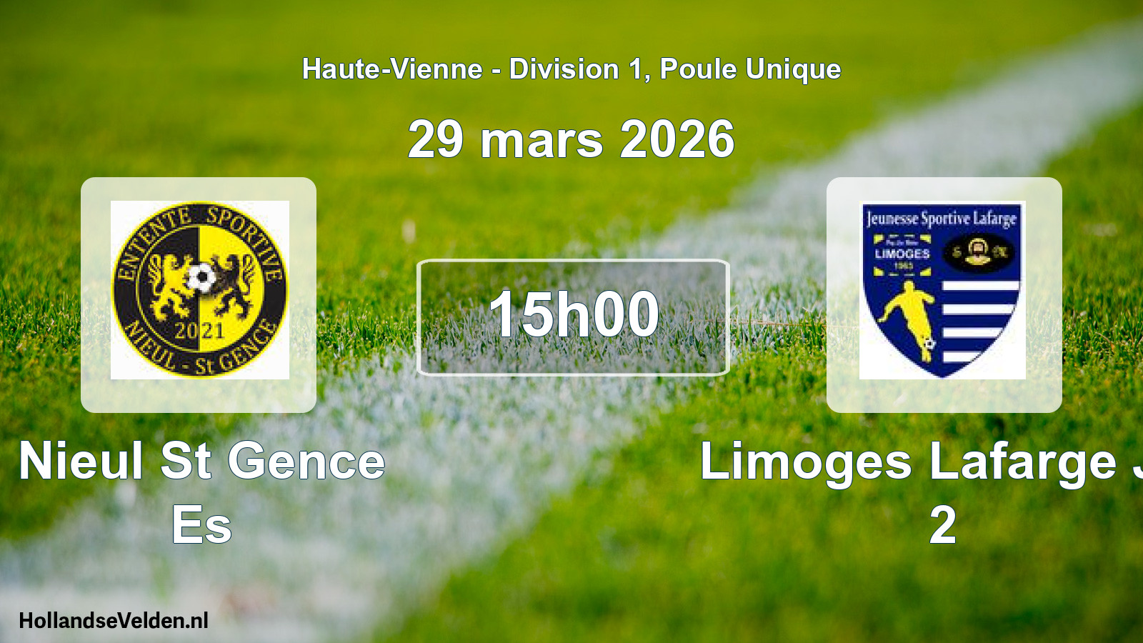 Geplande wedstrijd: Nieul St Gence Es - Limoges Lafarge Js 2 (29 mars 2026)