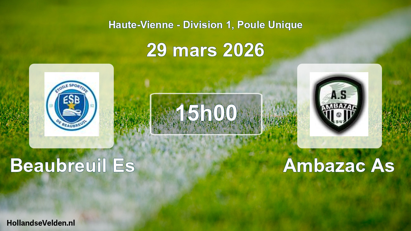 Geplande wedstrijd: Beaubreuil Es - Ambazac As (29 mars 2026)