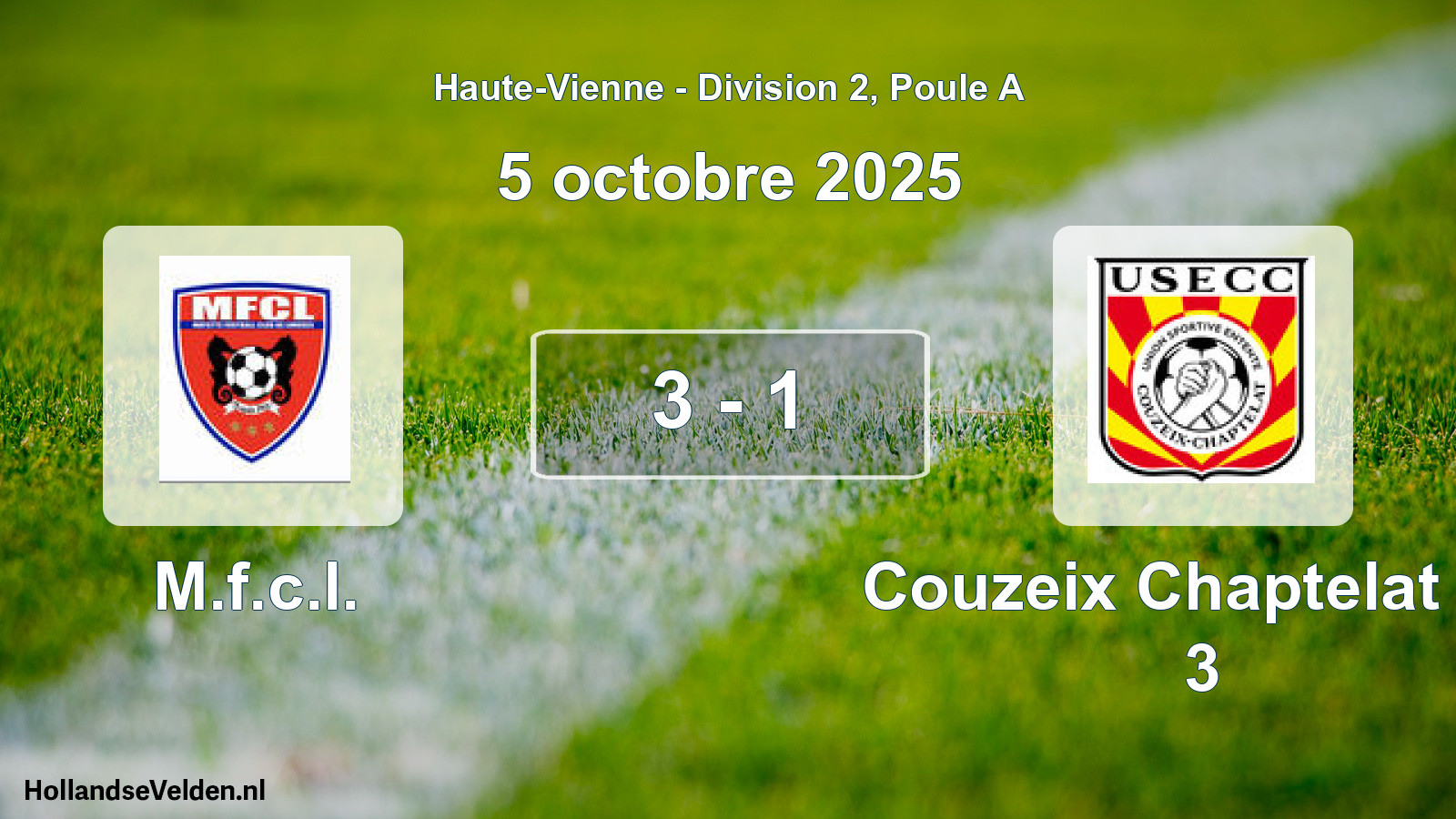 Gespeelde wedstrijd: M.f.c.l. - Couzeix Chaptelat Us 3 3 - 1 (5 octobre 2025)