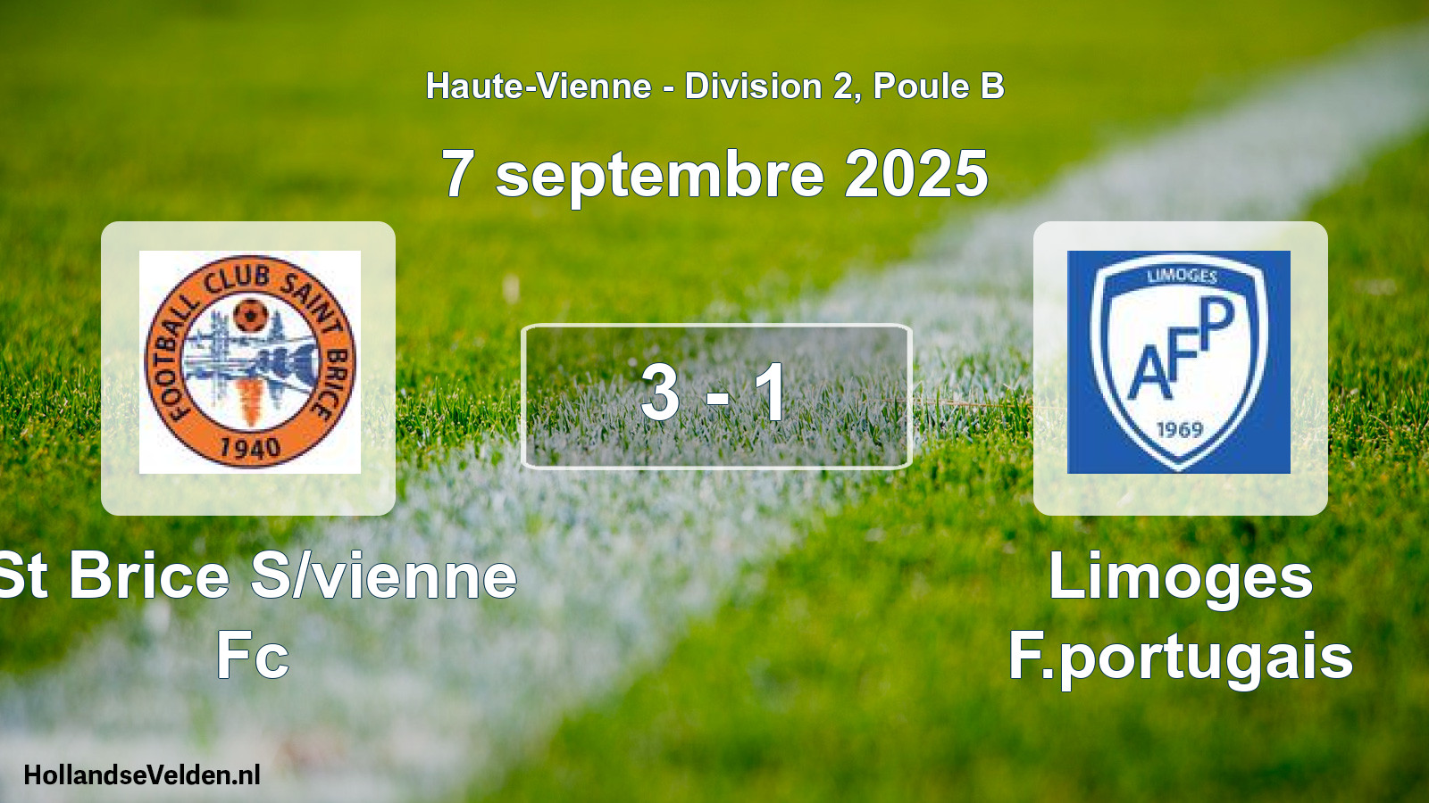 Gespeelde wedstrijd: St Brice S/vienne Fc - Limoges F.portugais 3 - 1 (7 septembre 2025)