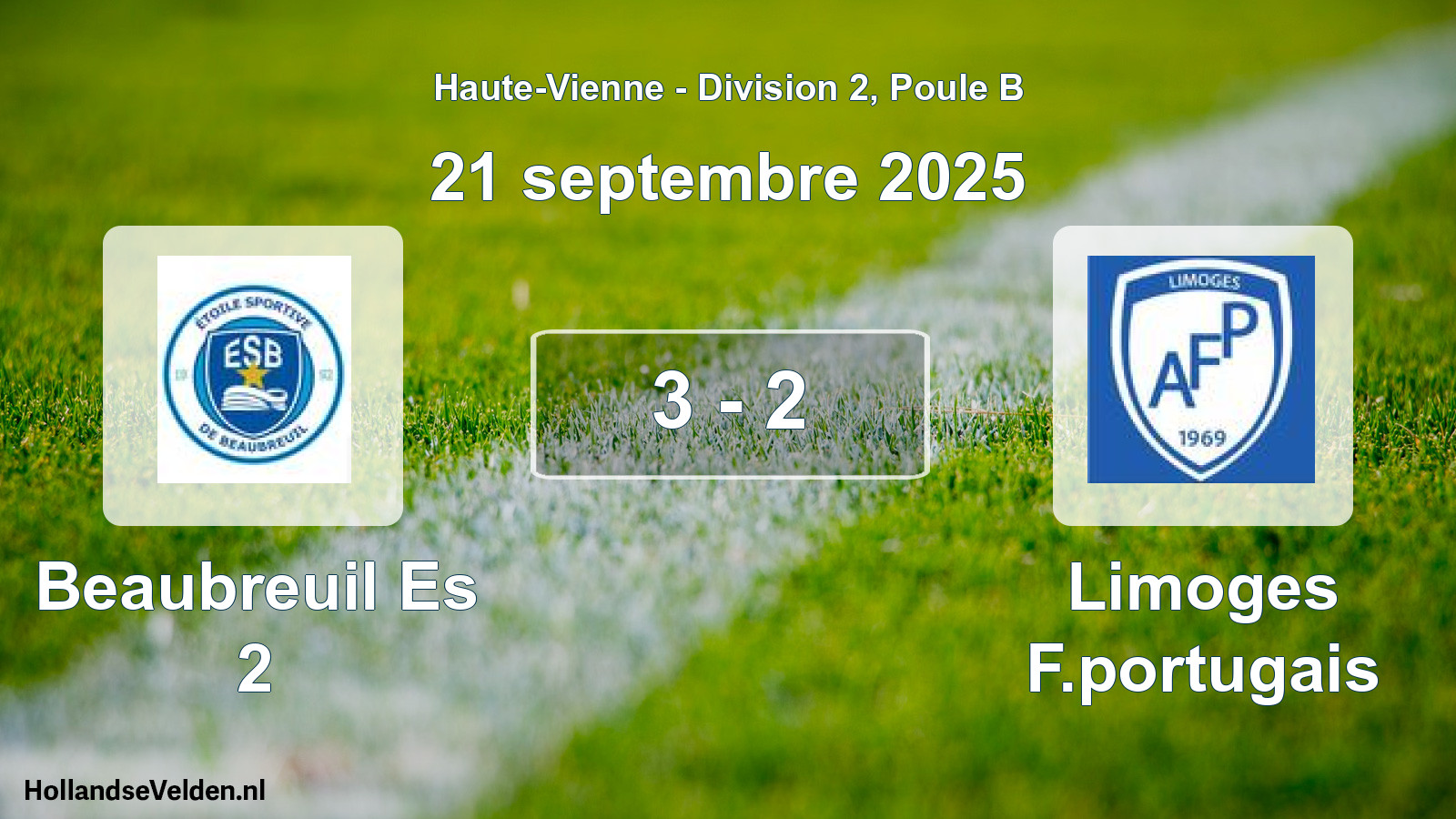 Gespeelde wedstrijd: Beaubreuil Es 2 - Limoges F.portugais 3 - 2 (21 septembre 2025)