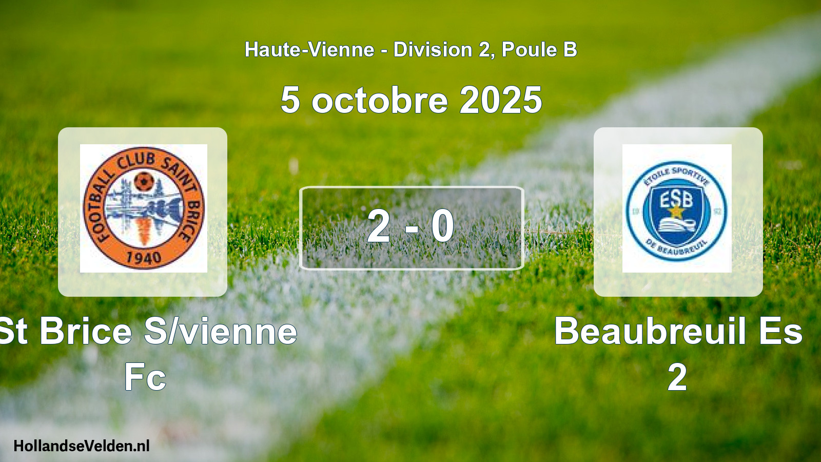 Gespeelde wedstrijd: St Brice S/vienne Fc - Beaubreuil Es 2 2 - 0 (5 octobre 2025)
