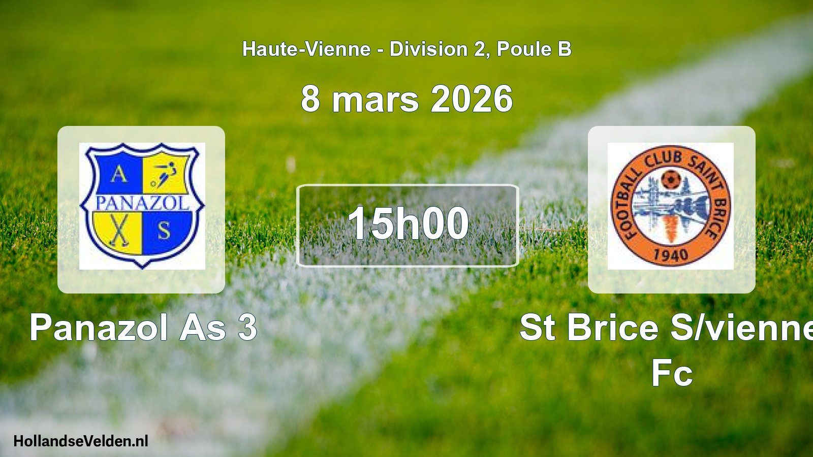 Geplande wedstrijd: Panazol As 3 - St Brice S/vienne Fc (8 mars 2026)