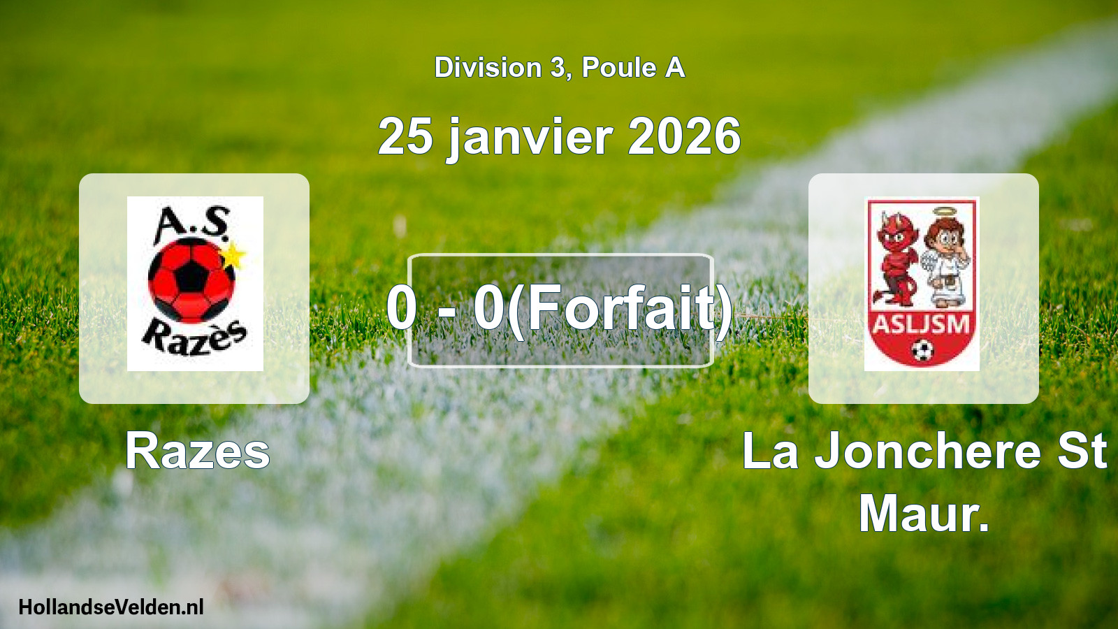 Match joué: Razes - La Jonchere St Maur. 0 - 0(Forfait) (25 janvier 2026)