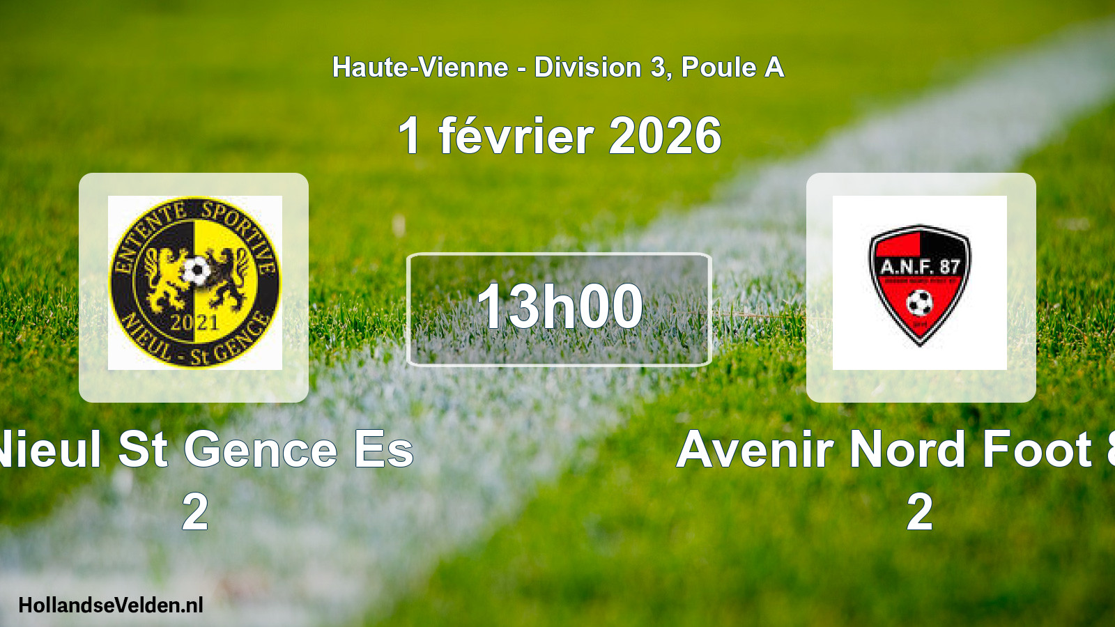 Geplande wedstrijd: Nieul St Gence Es 2 - Avenir Nord Foot 87 2 (1 februari 2026)