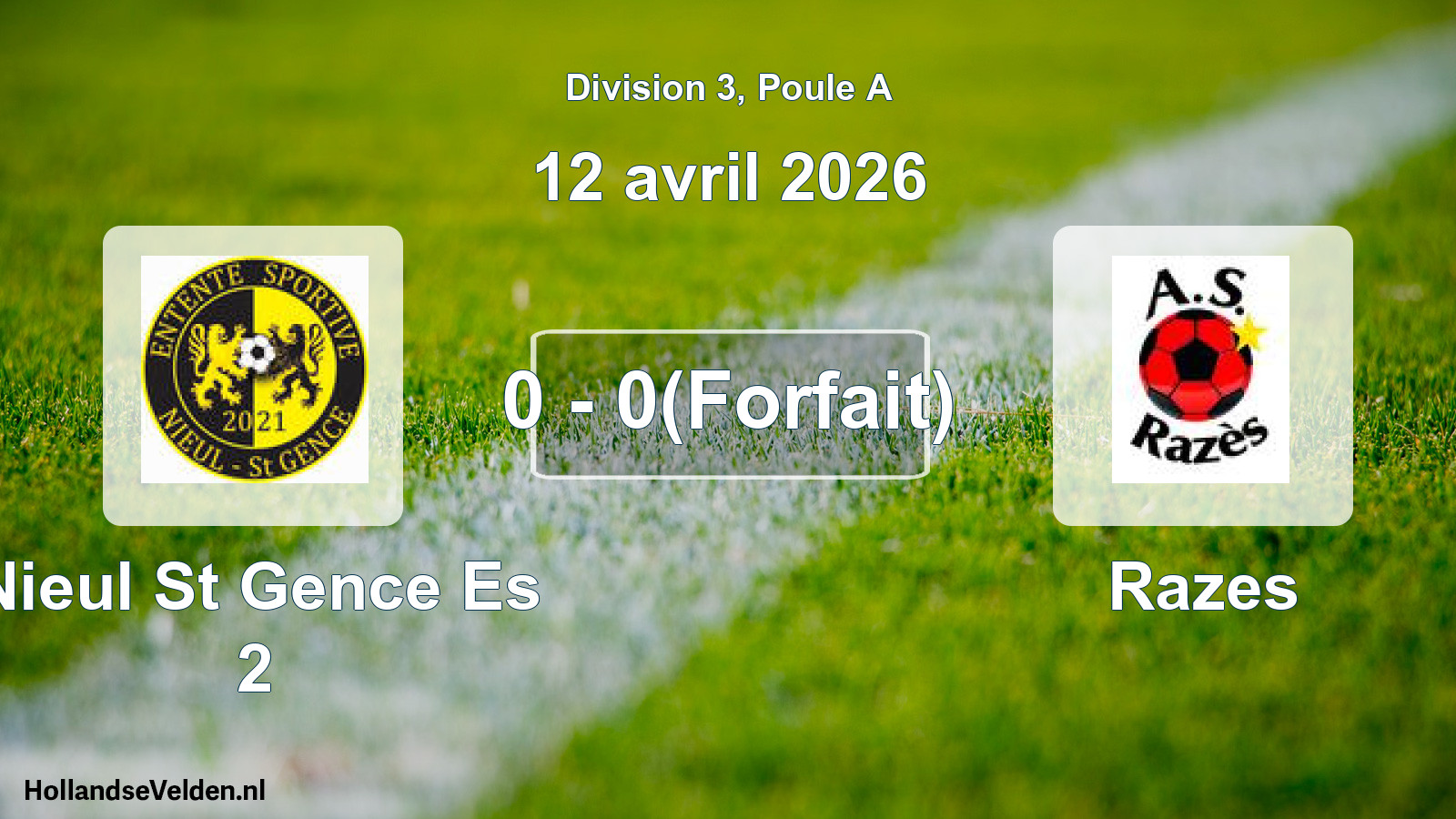 Match joué: Nieul St Gence Es 2 - Razes 0 - 0(Forfait) (12 avril 2026)