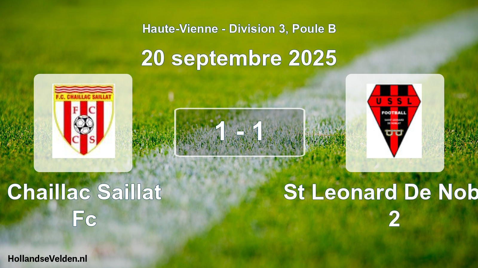 Gespeelde wedstrijd: Chaillac Saillat Fc - St Leonard De Noblat 2 1 - 1 (20 septembre 2025)